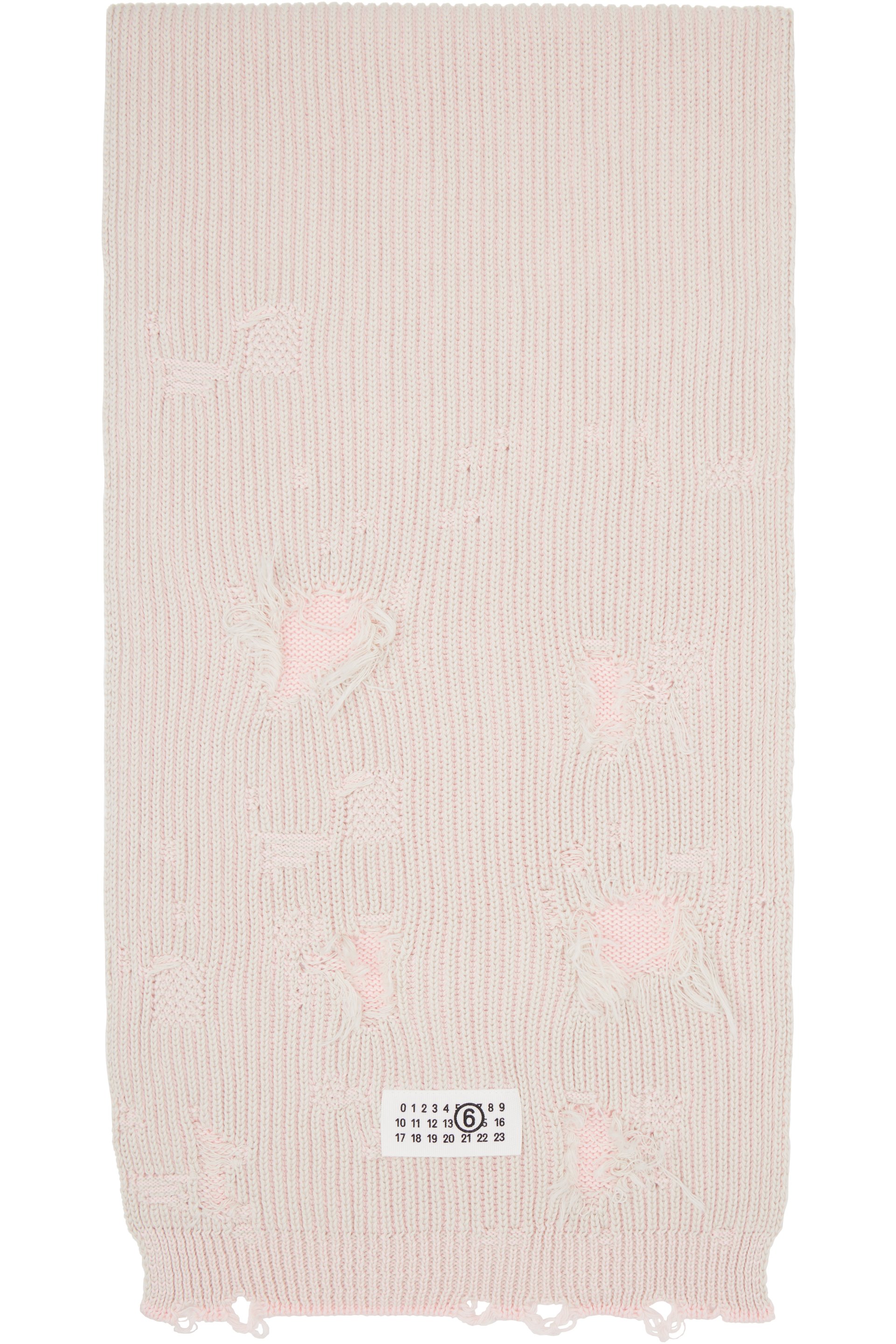 MM6 Maison Margiela - Écharpe gris et rose en tricot à effet usé