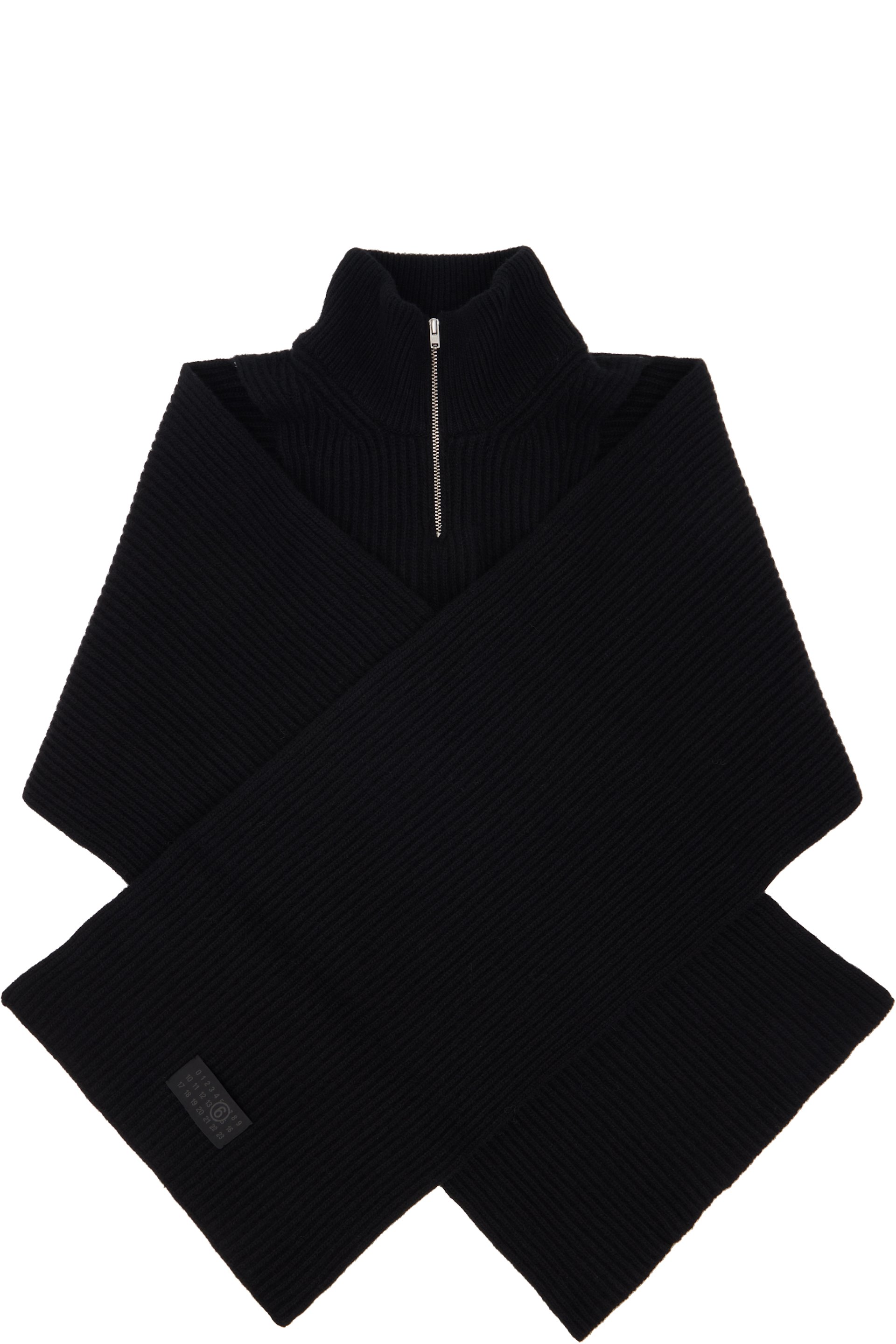 MM6 Maison Margiela - Écharpe noire en tricot anglais côtelé de style camionneur