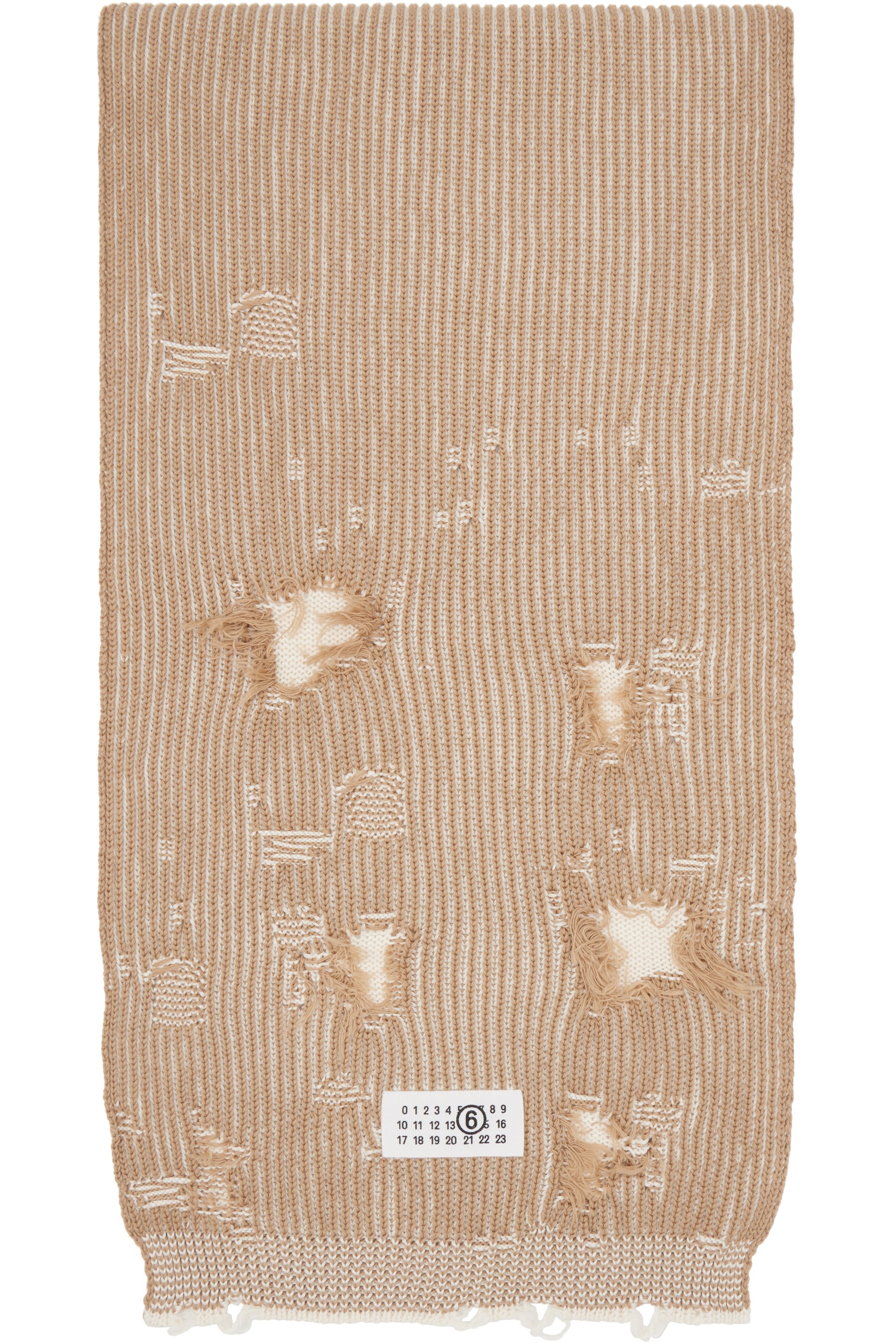 MM6 Maison Margiela - Écharpe brun clair et blanc en tricot à effet usé