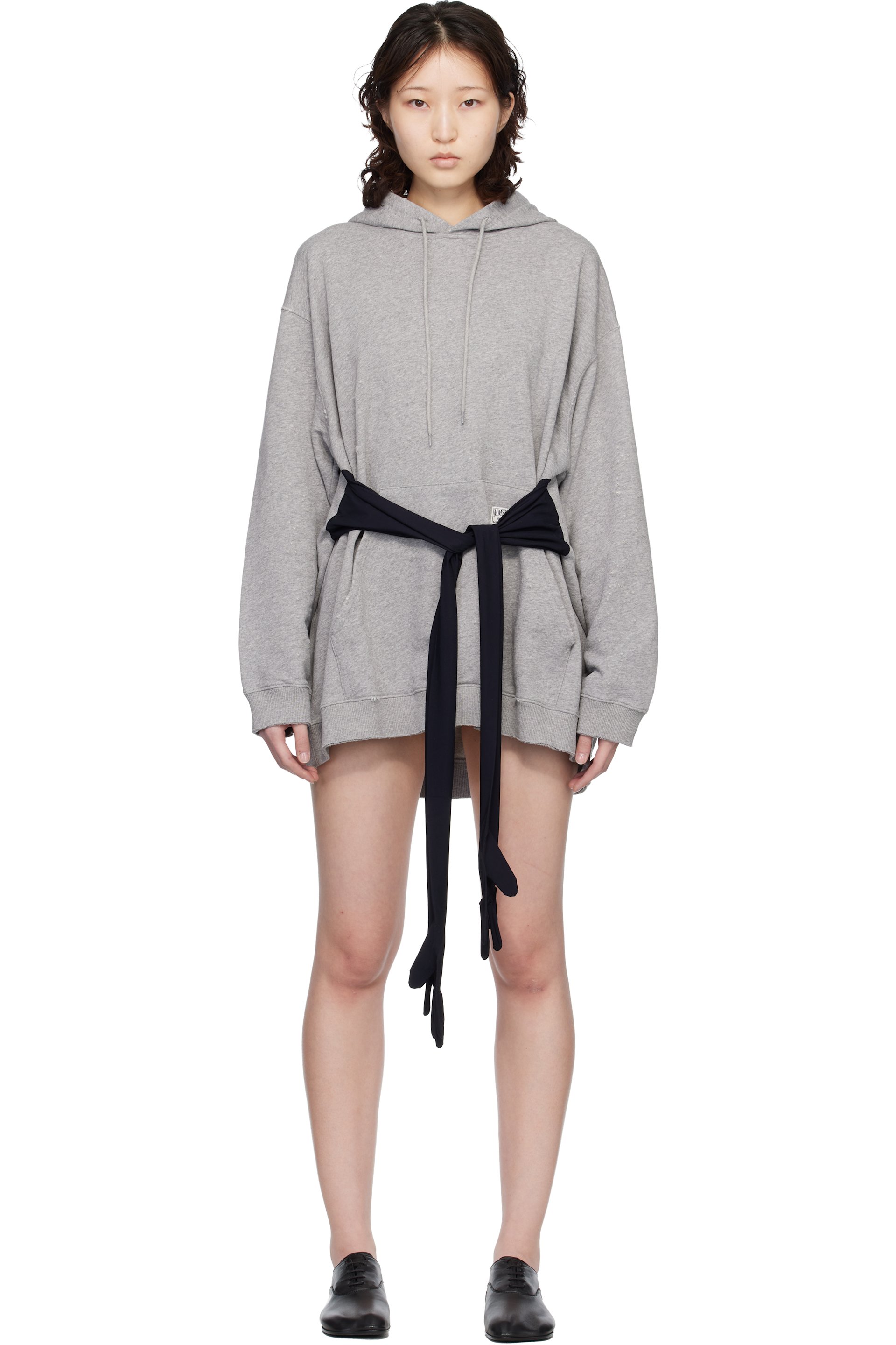 MM6 Maison Margiela - Robe courte de style pull molletonné gris à capuche et à gants intégrés
