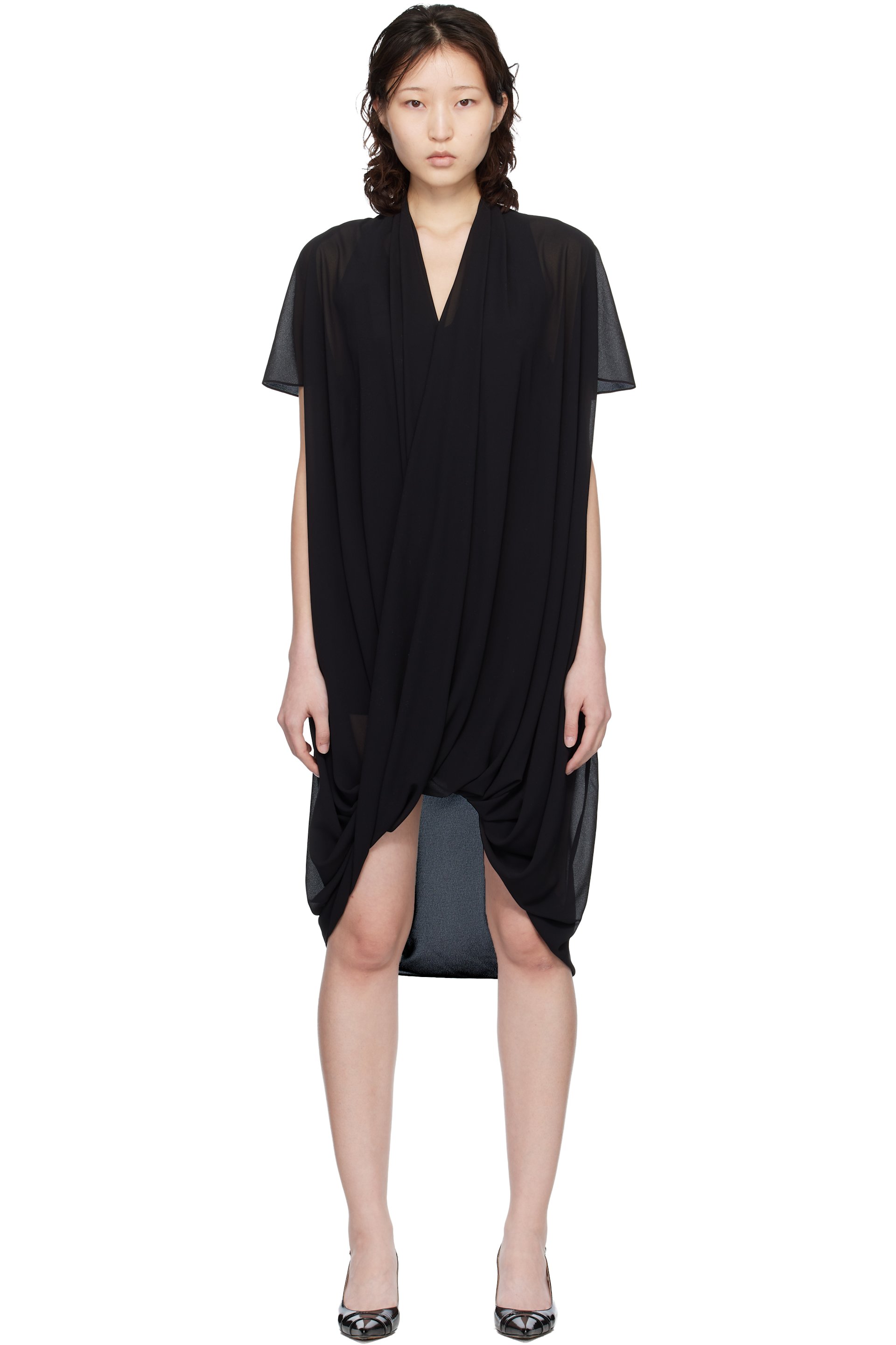 MM6 Maison Margiela - Robe midi noire en crêpe chiffon