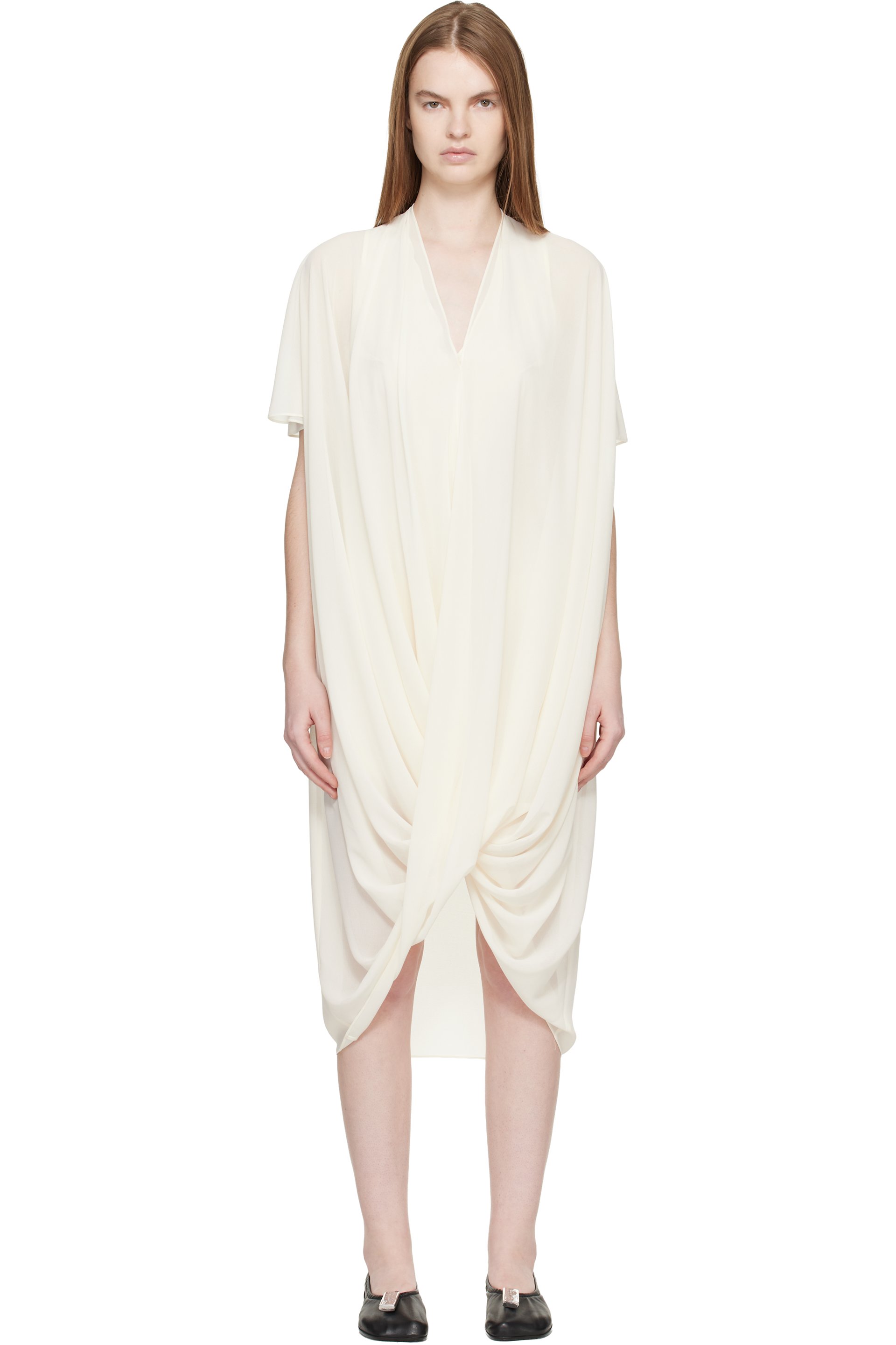 MM6 Maison Margiela - Robe midi blanc cassé en crêpe chiffon