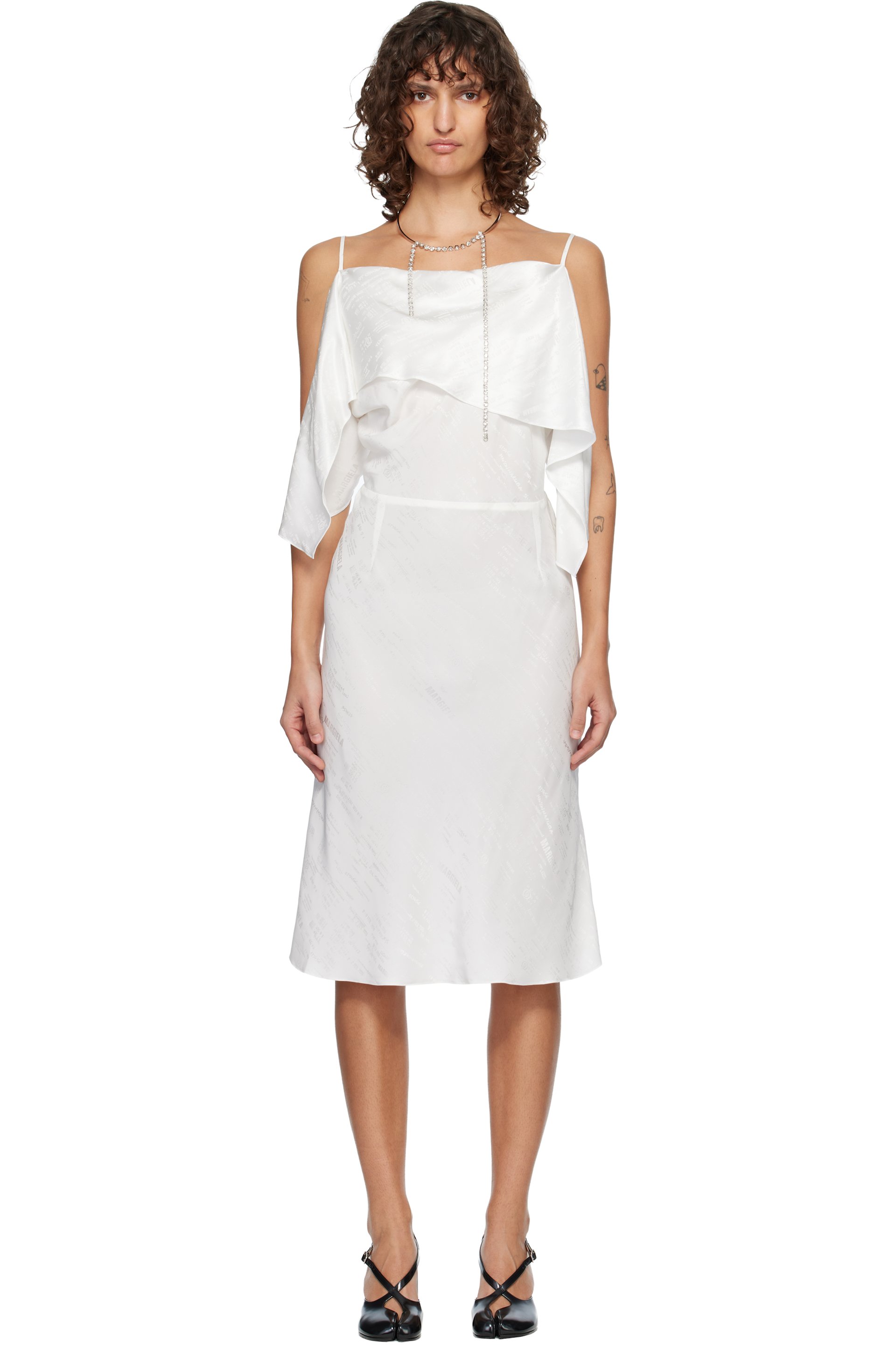 MM6 Maison Margiela - Off-White Folded Jacquard Slip Midi Dress