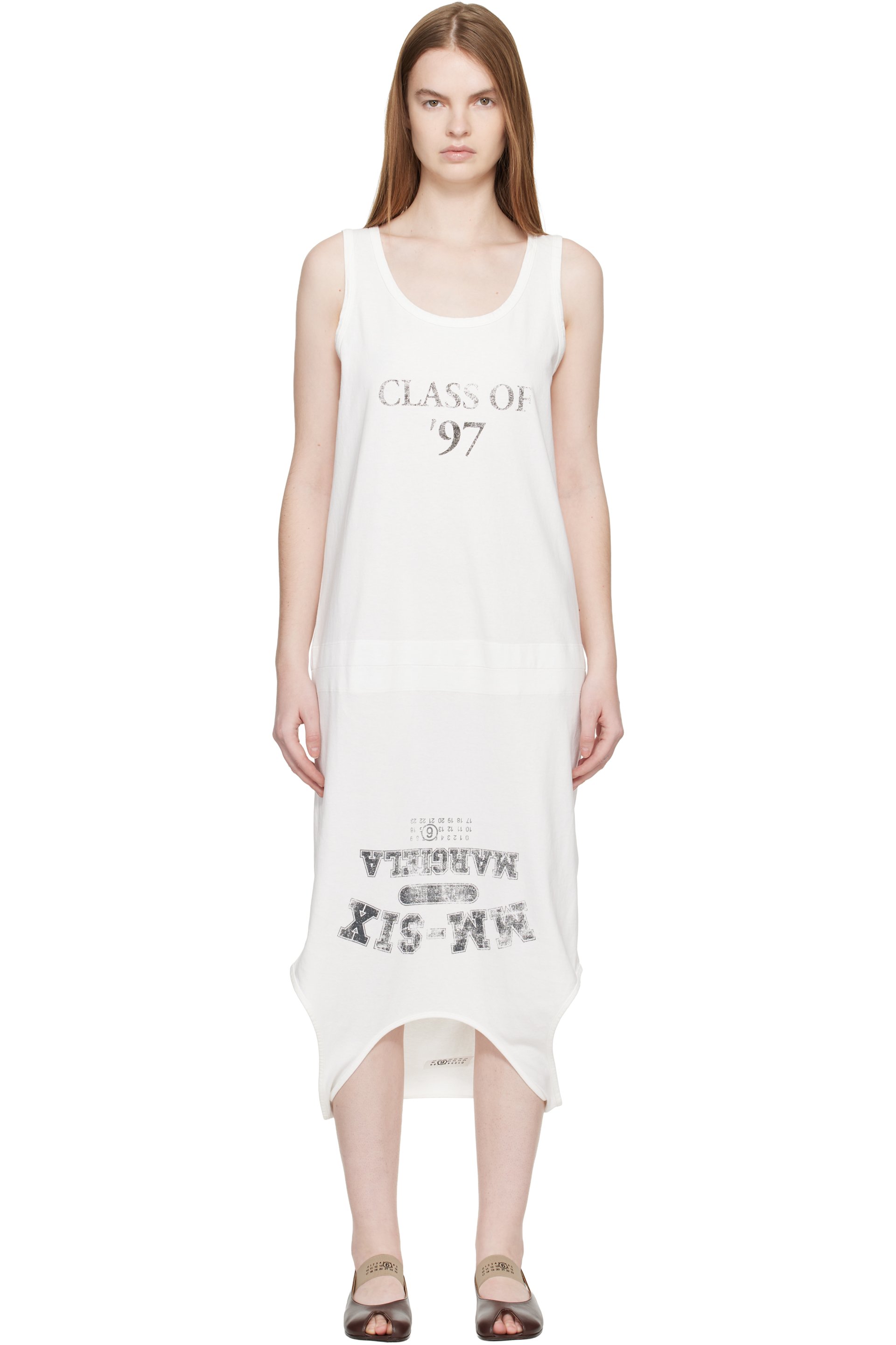 MM6 Maison Margiela - Robe midi blanche en jersey de coton à imprimés à effet délavé