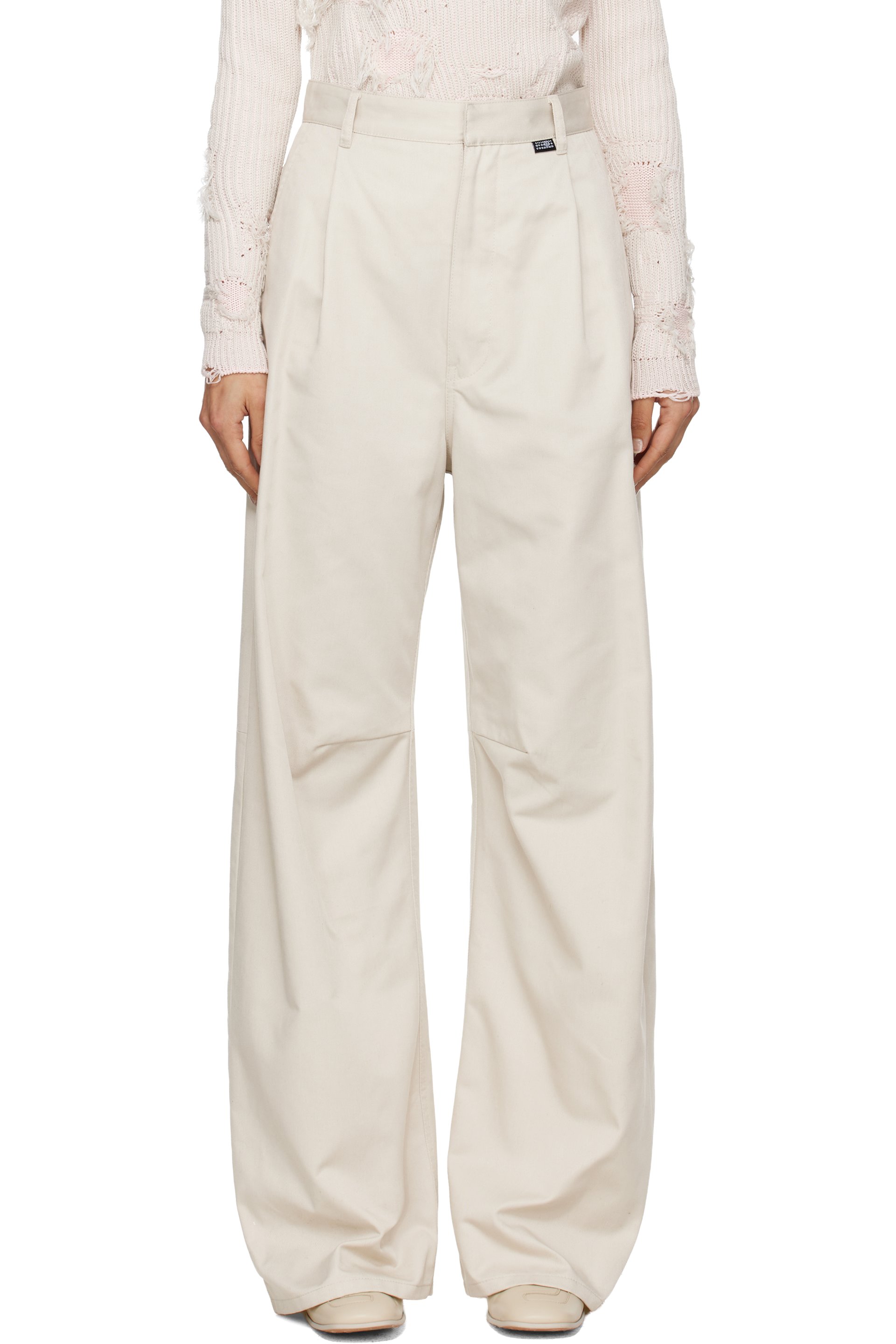MM6 Maison Margiela - Pantalon ample beige en sergé