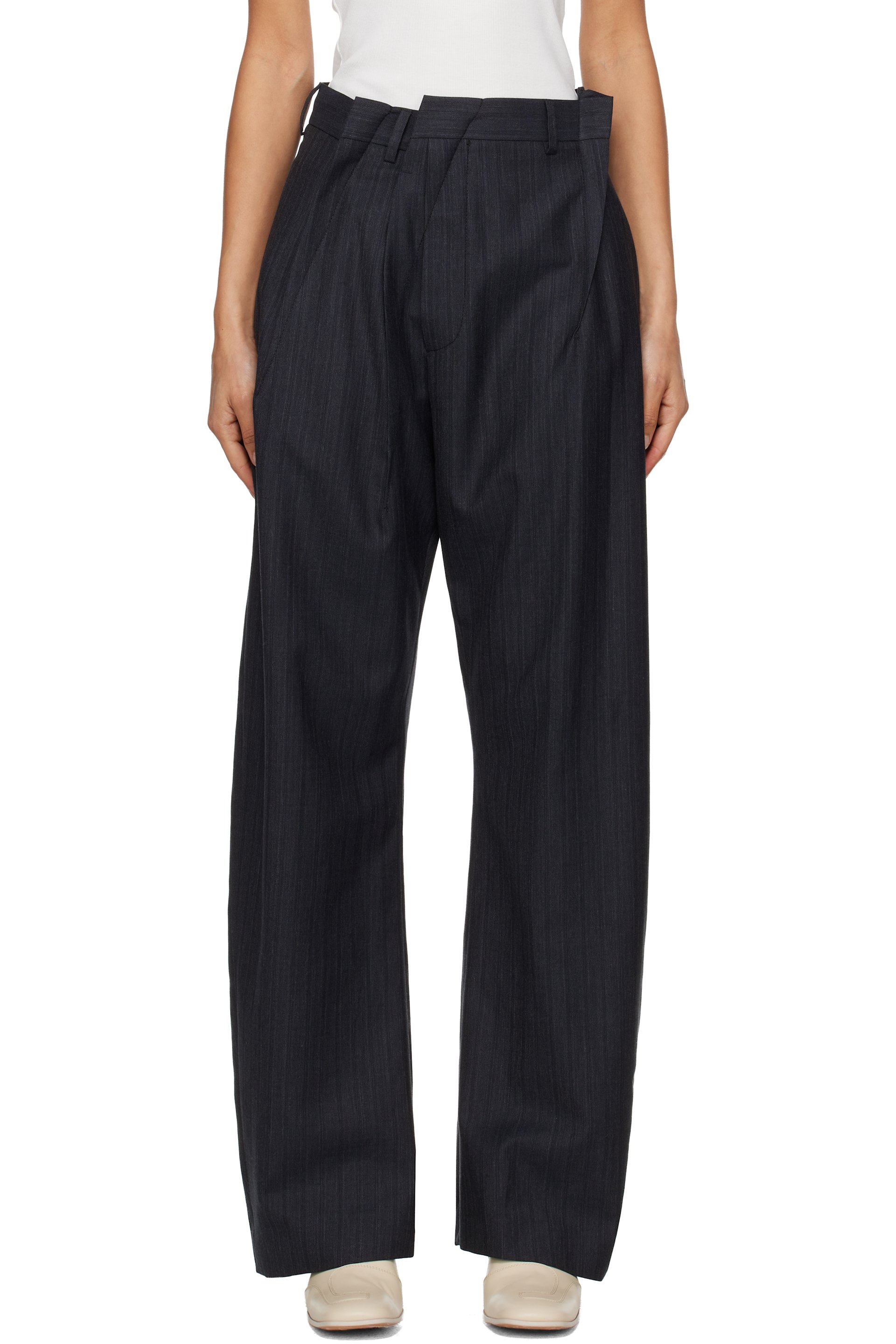 MM6 Maison Margiela - Pantalon noir en laine à rayures fines