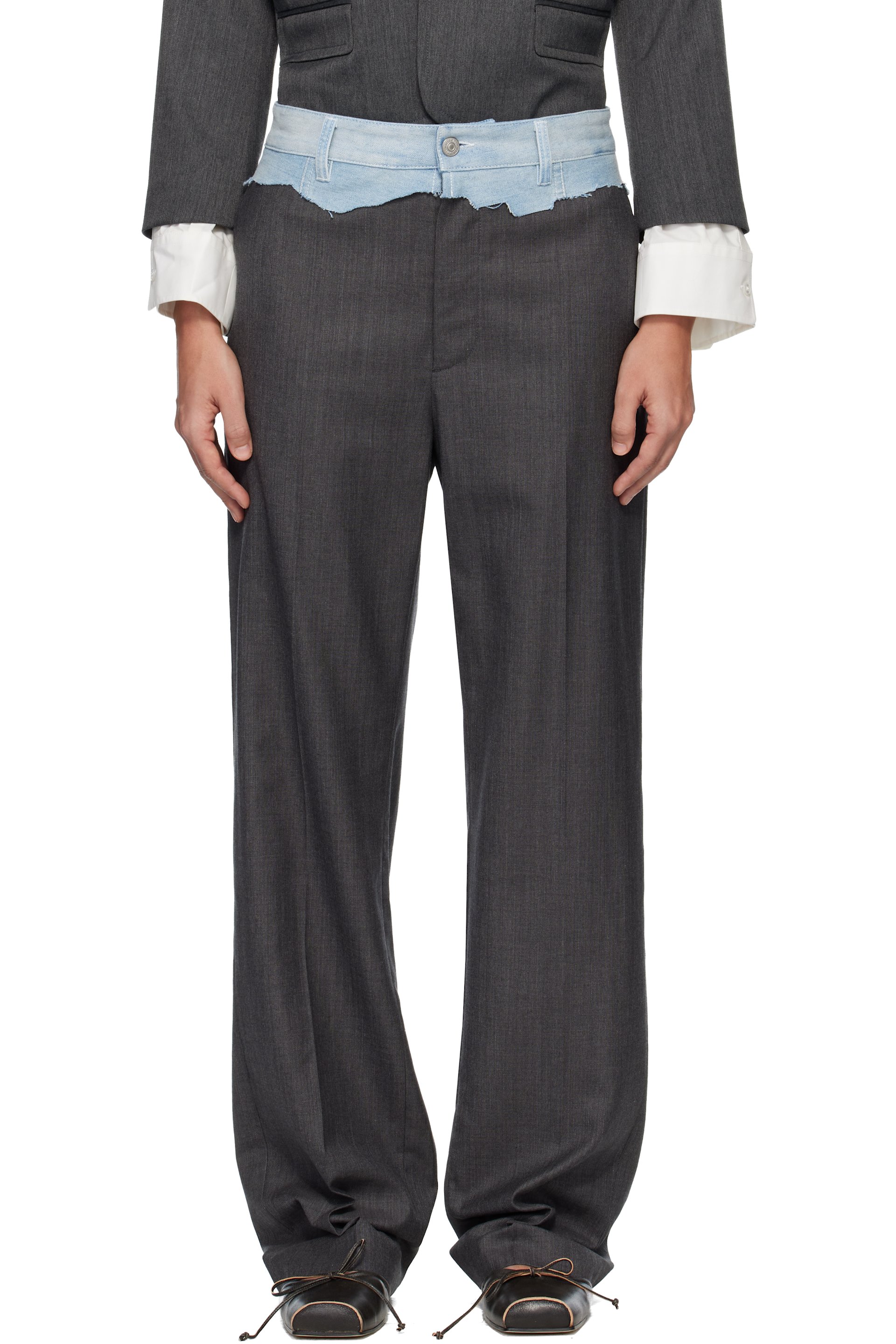 MM6 Maison Margiela - Pantalon façon tailleur gris à taille en denim