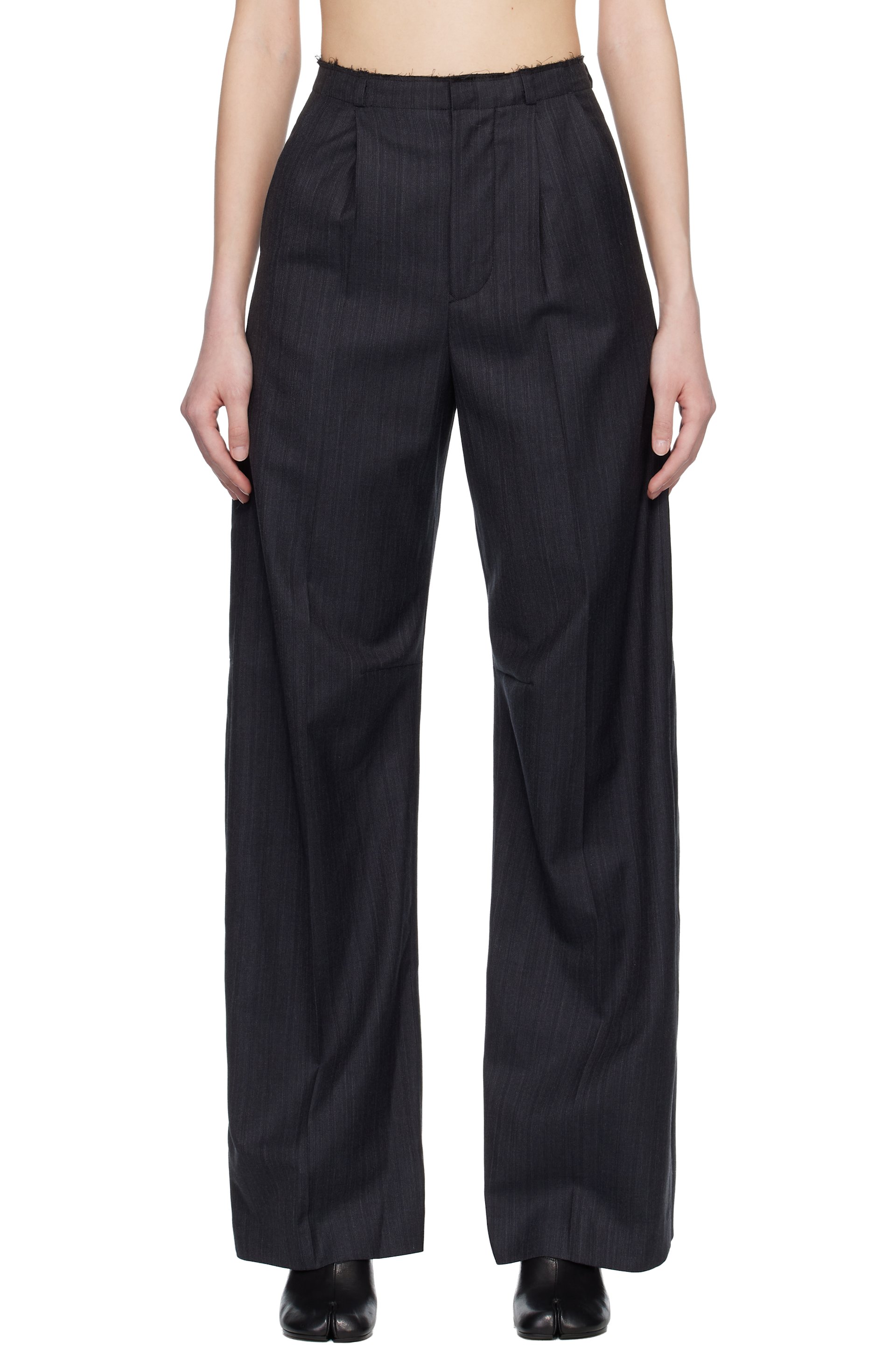 MM6 Maison Margiela - Pantalon ample gris en laine à rayures fines