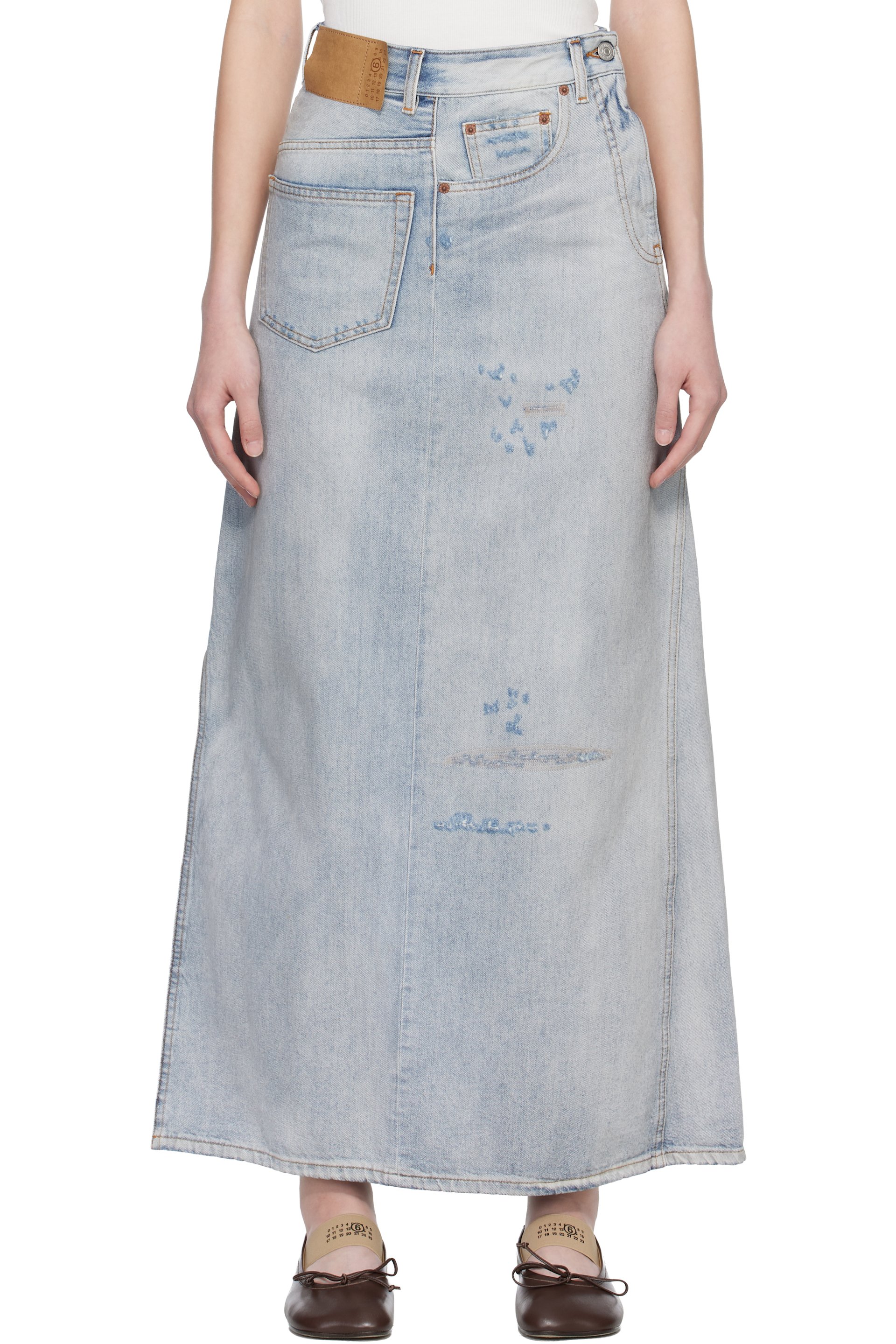 MM6 Maison Margiela - Jupe longue bleue en denim à effet usé