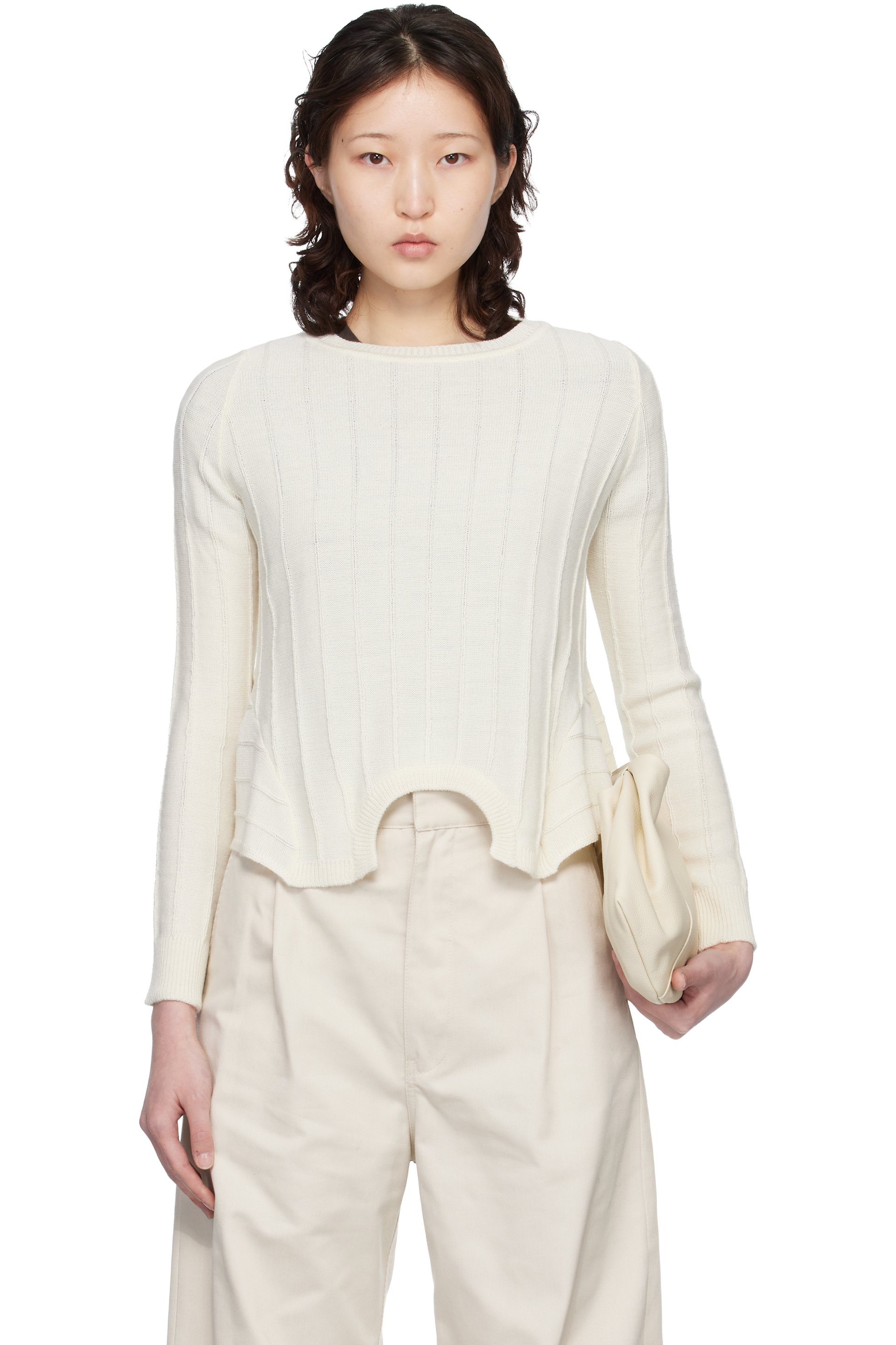 MM6 Maison Margiela - Pull blanc cassé à assemblage inversé
