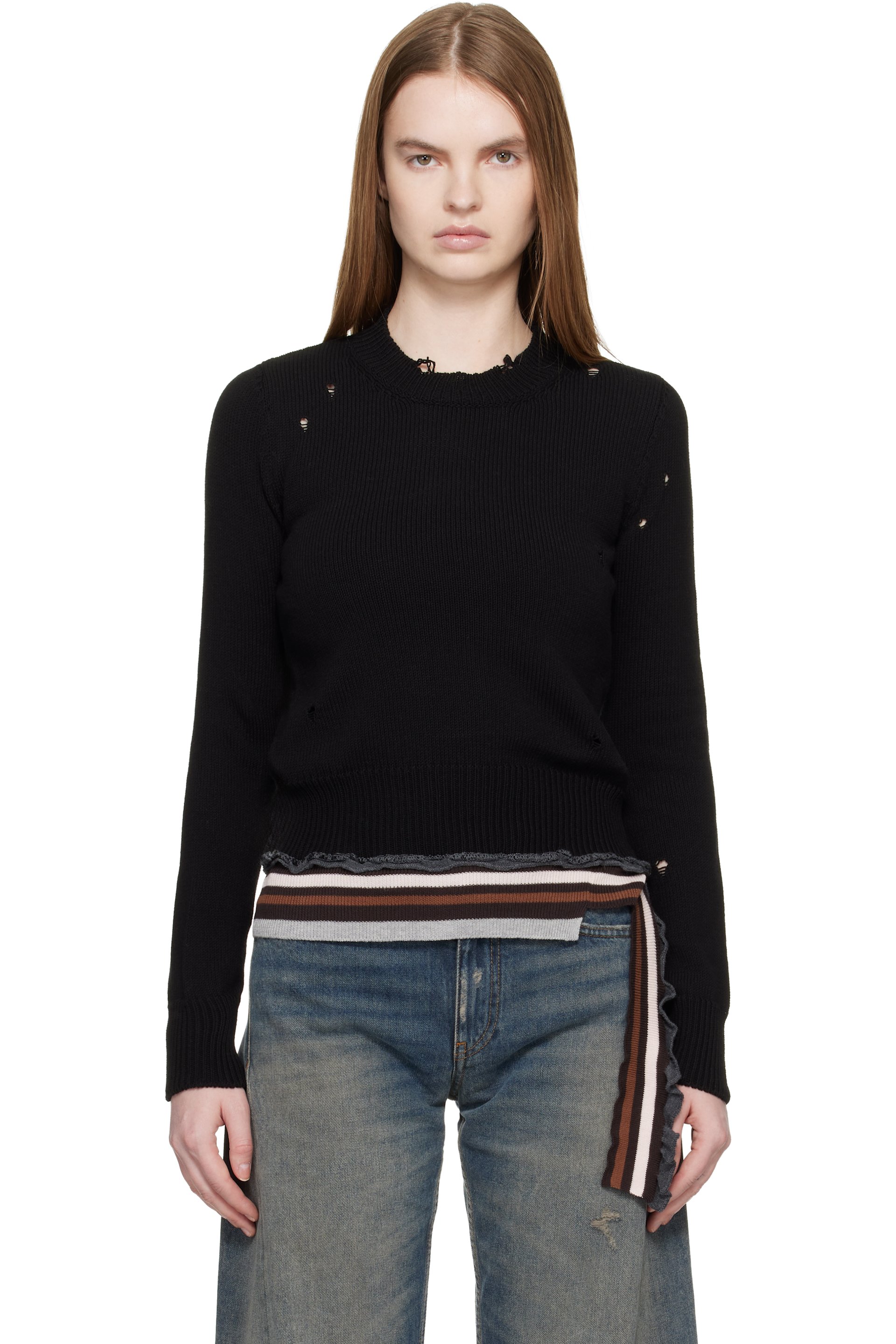 MM6 Maison Margiela - Haut noir en tricot côtelé