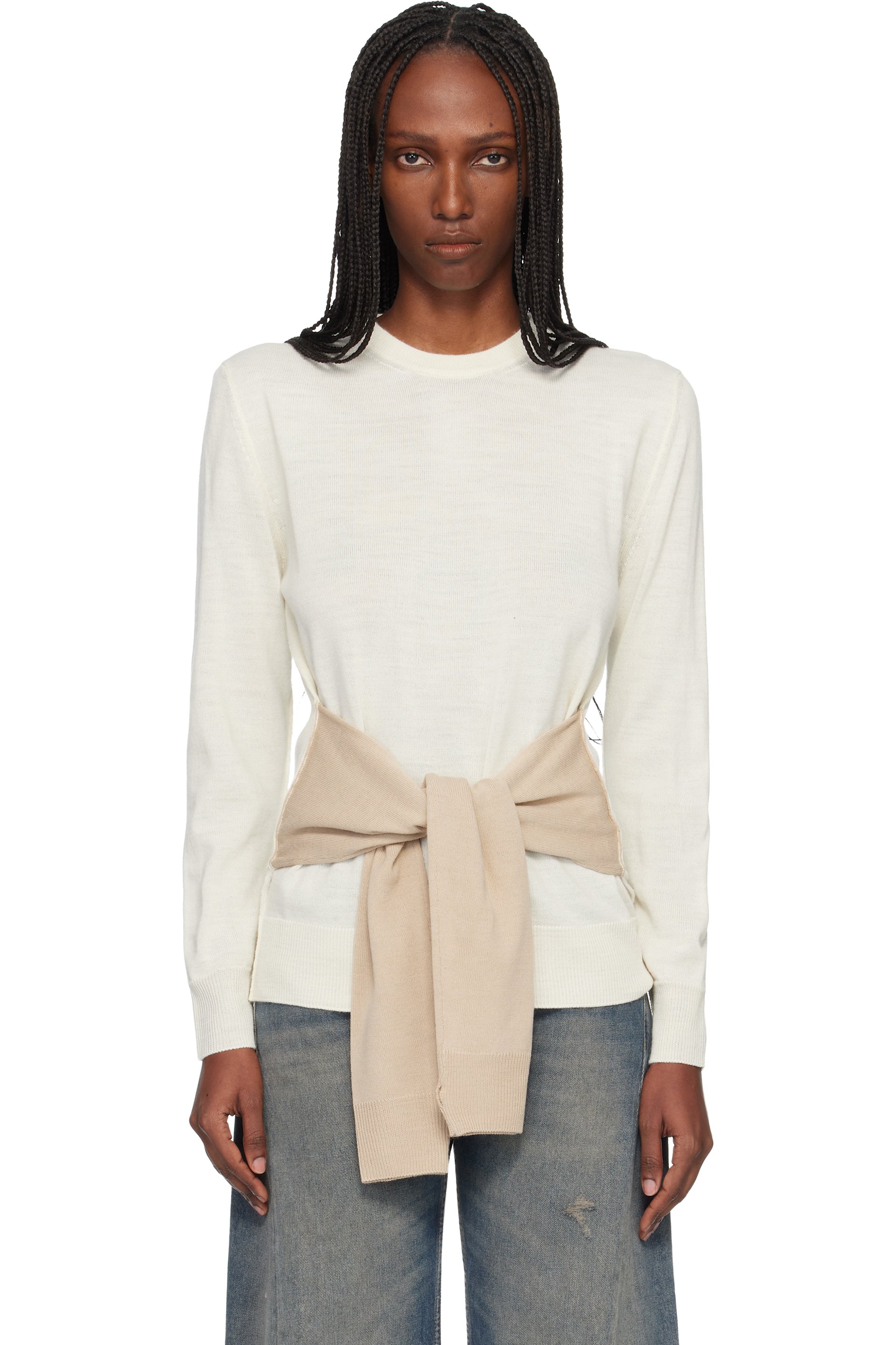 MM6 Maison Margiela - Beige Xtra Sleeves Sweater