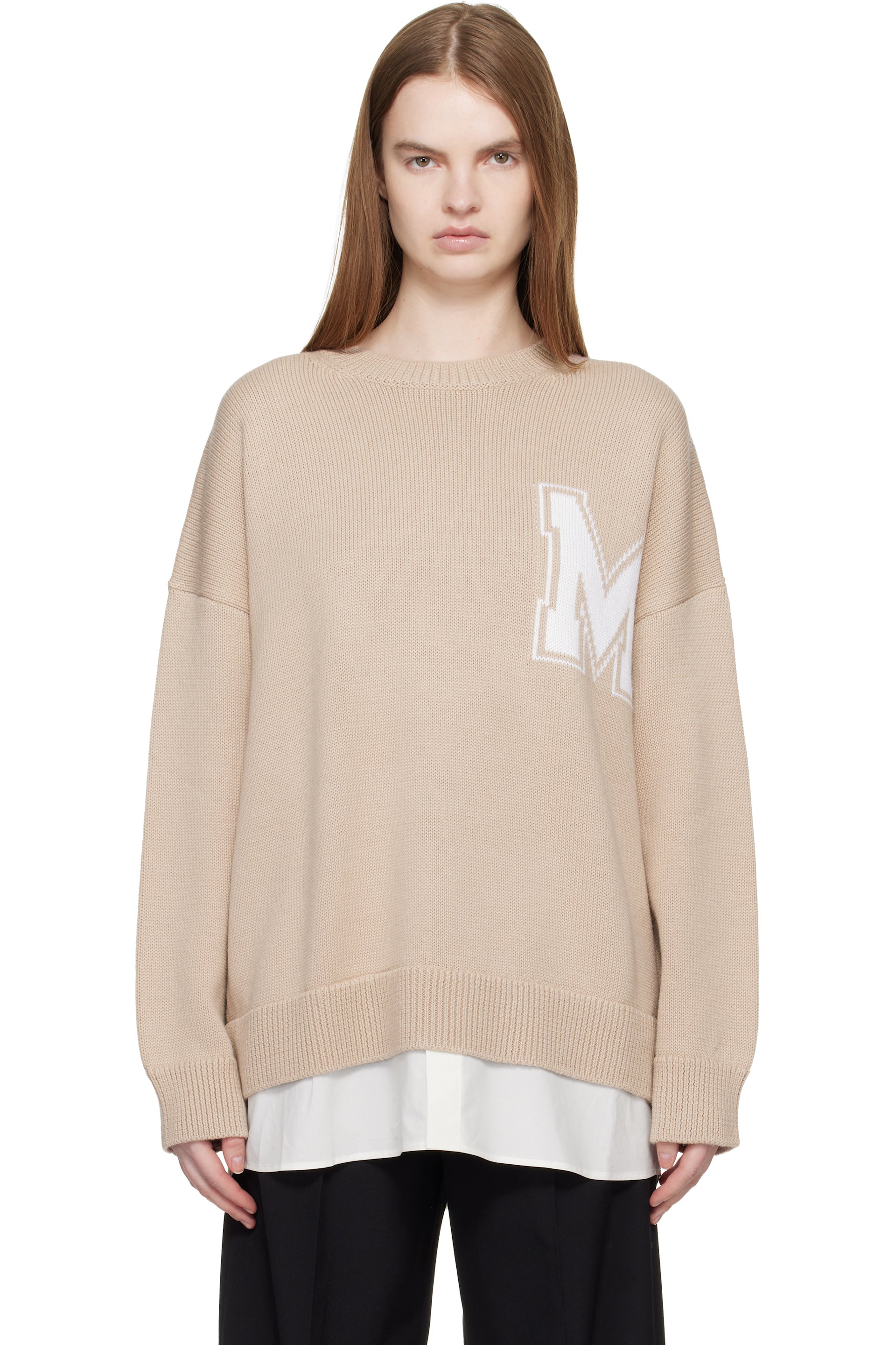 MM6 Maison Margiela - Pull de style collégial rose en tricot à ourlet de style chemise