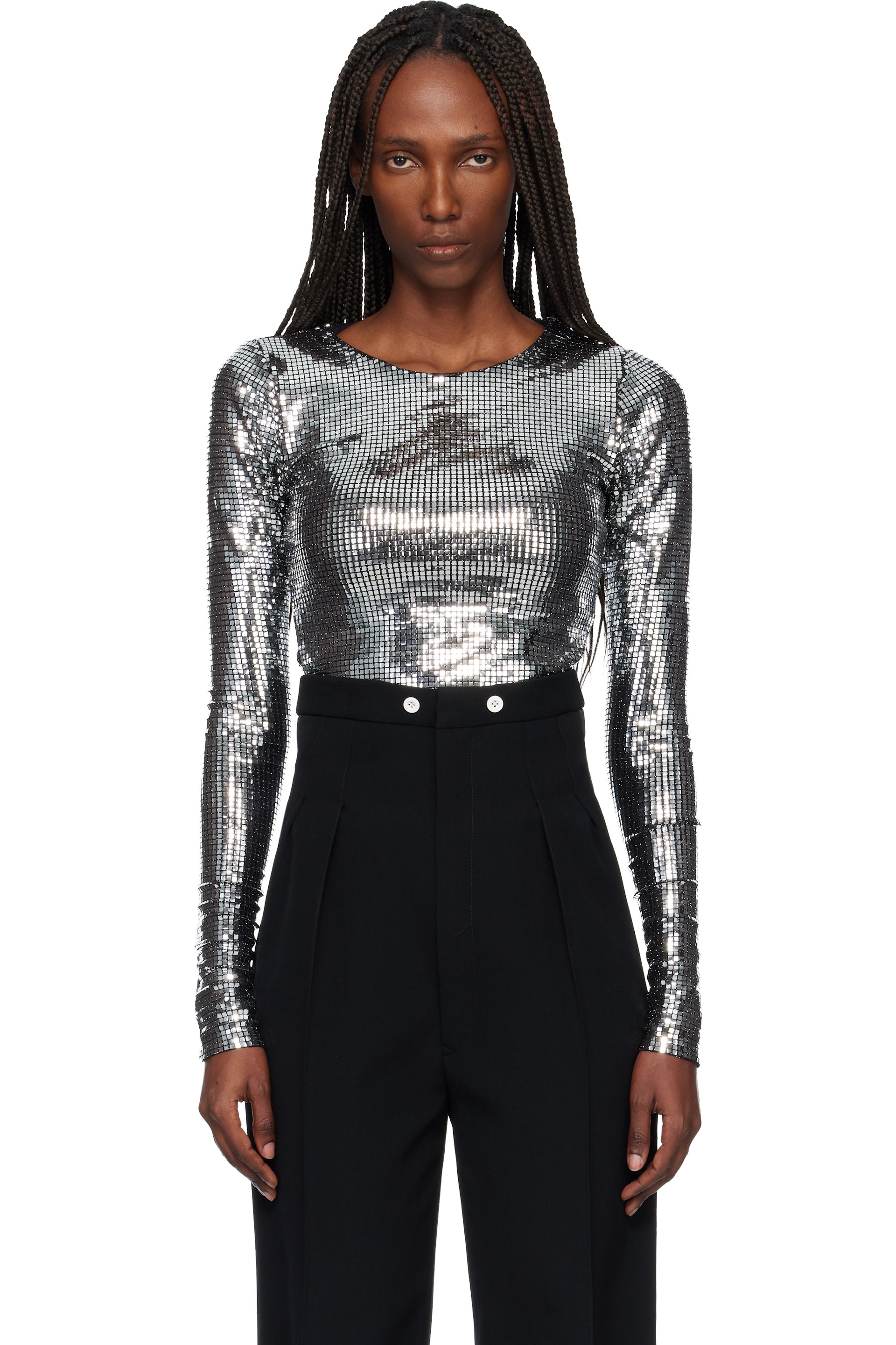 MM6 Maison Margiela - T-shirt à manches longues noir à paillettes