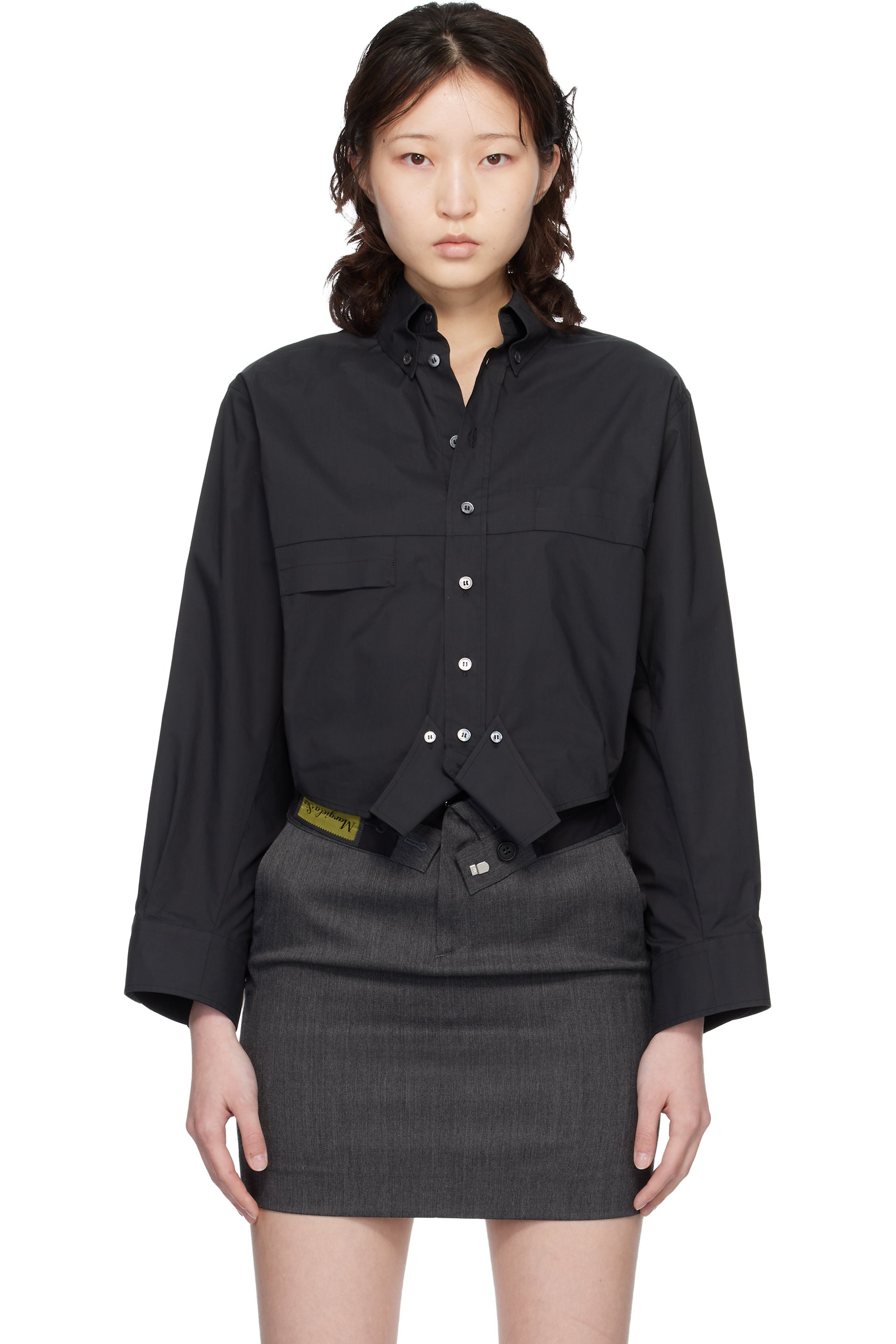 MM6 Maison Margiela - Chemise noire en popeline de coton à assemblage inversible