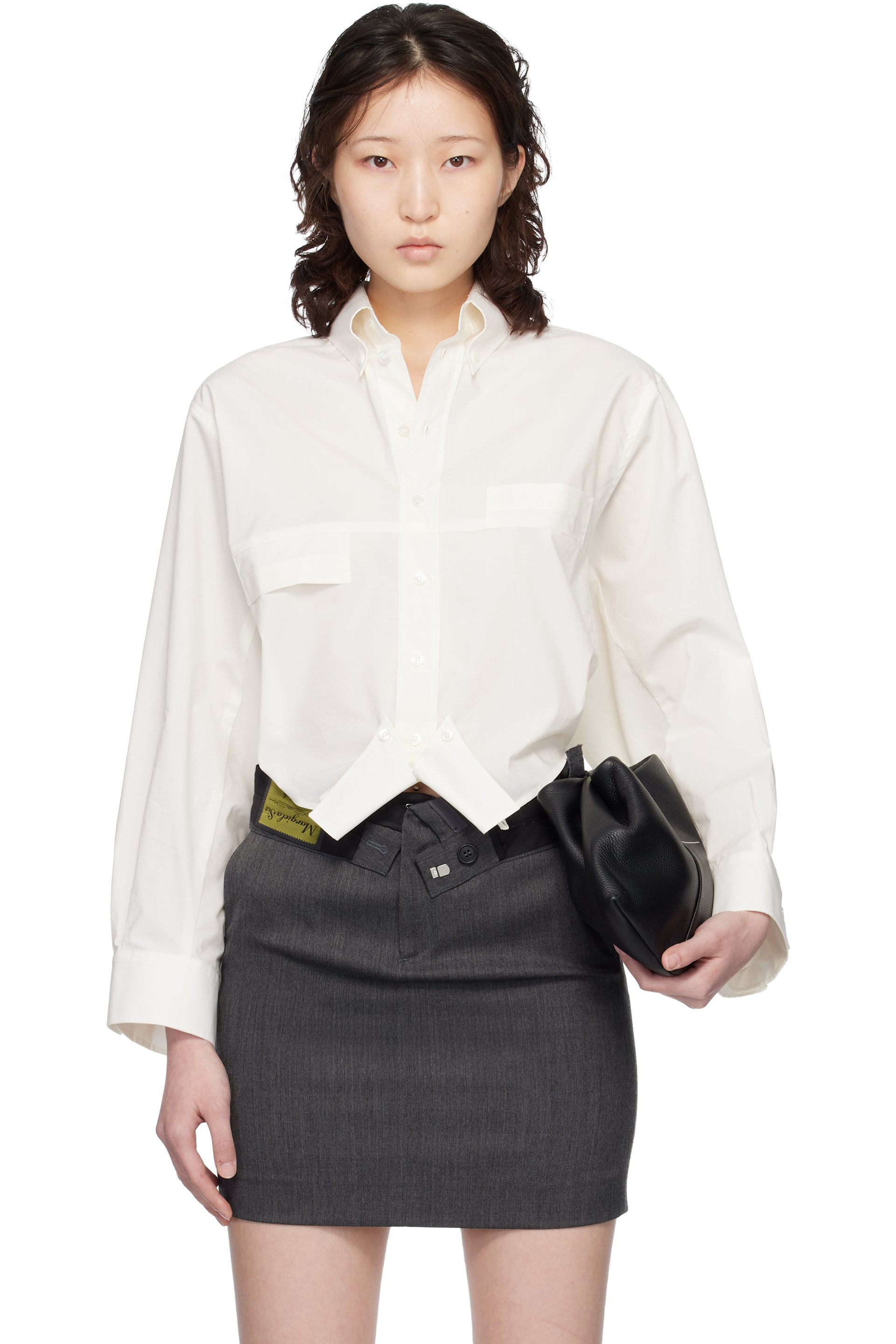 MM6 Maison Margiela - Chemise blanc cassé en popeline de coton à assemblage inversible