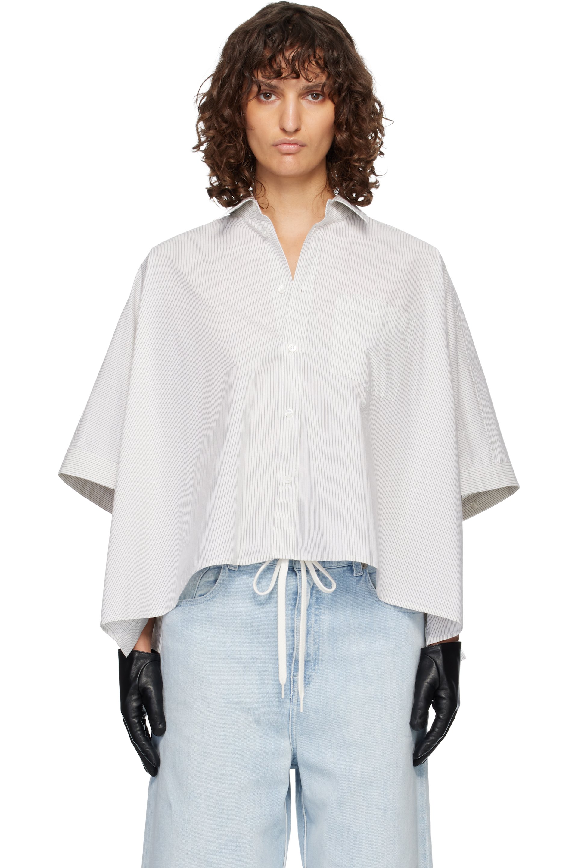 トップス maison martin Margiela MM6 Maison Margiela: White & Gray Cotton Poplin Shirt | SSENSE Canada