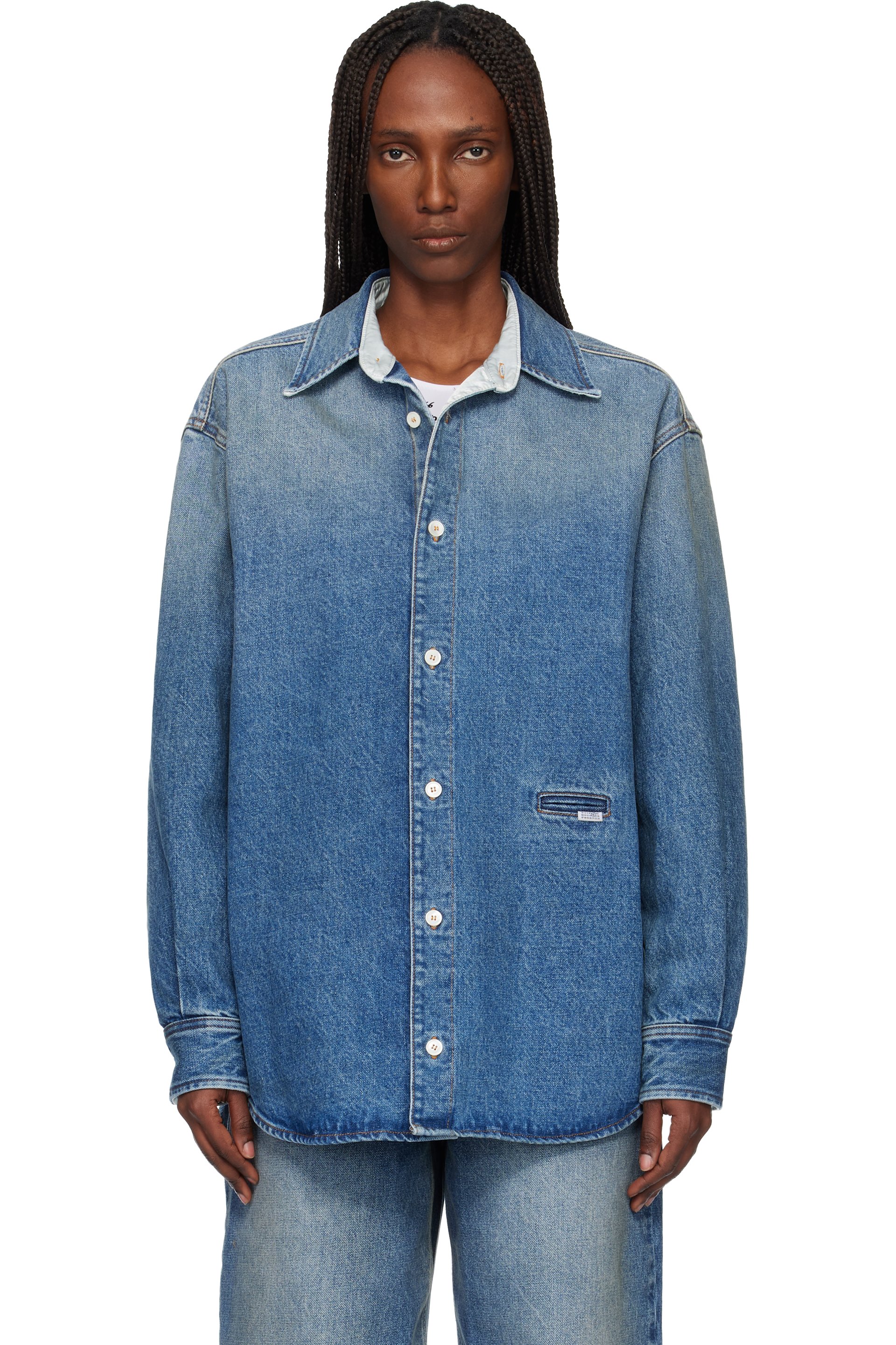 MM6 Maison Margiela - Chemise bleue en denim à effet délavé