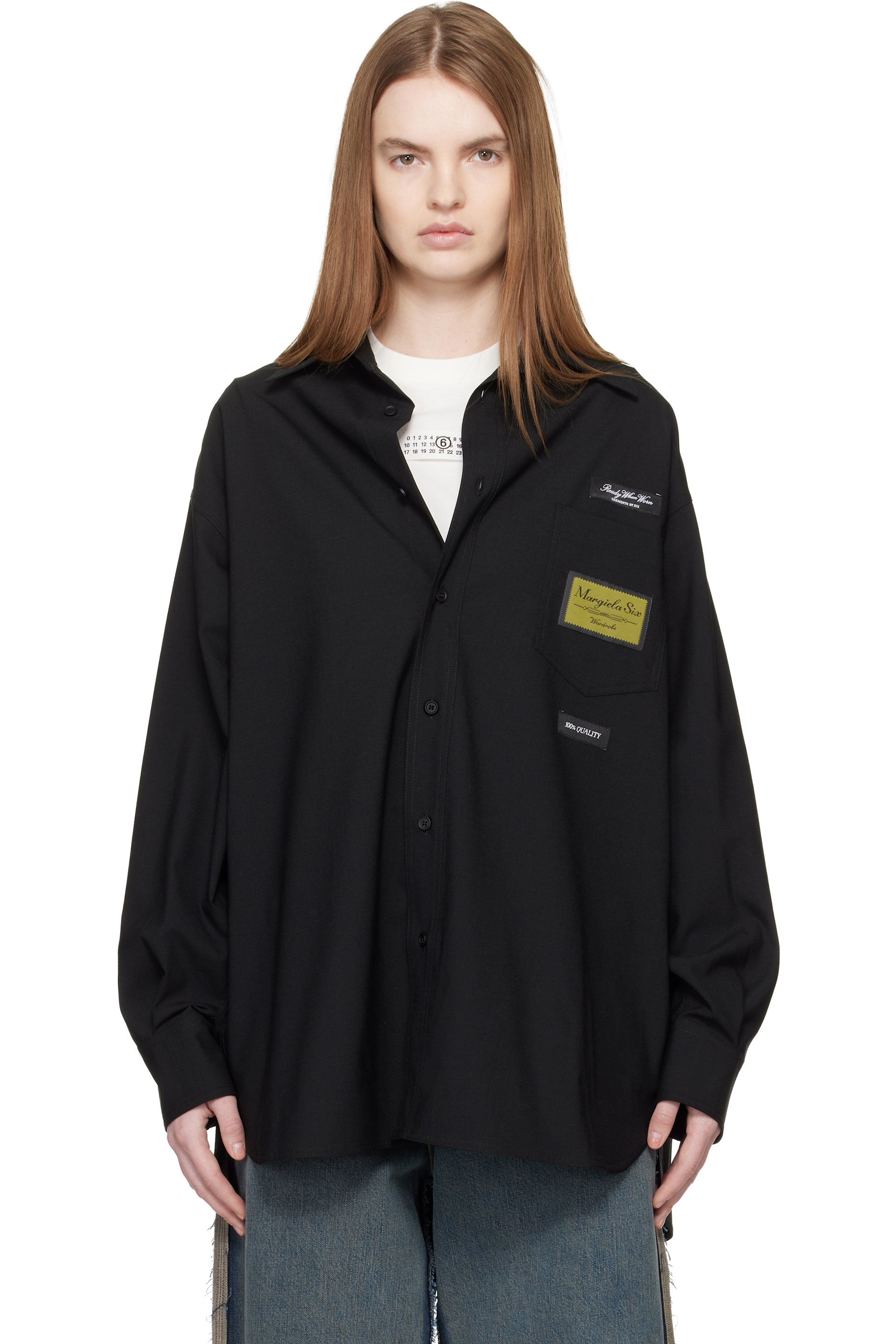 MM6 Maison Margiela - Chemise façon tailleur noire en laine mélangée