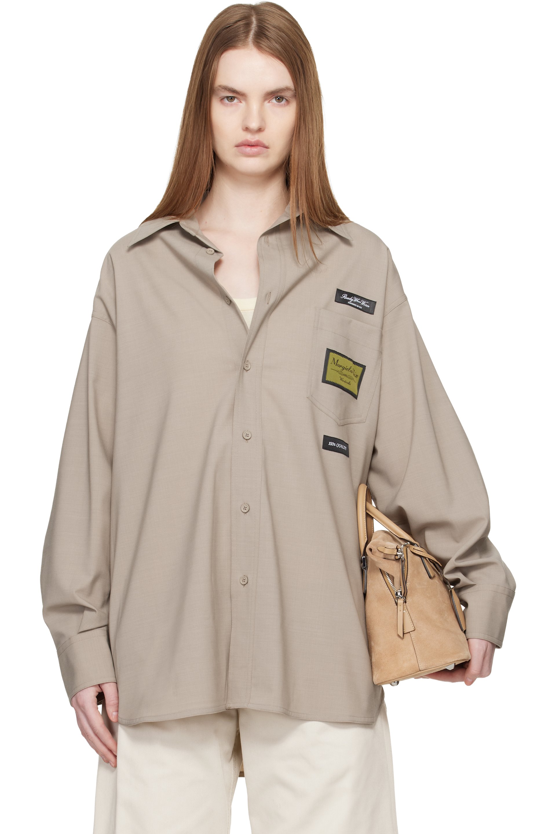 MM6 Maison Margiela - Chemise façon tailleur taupe en laine mélangée