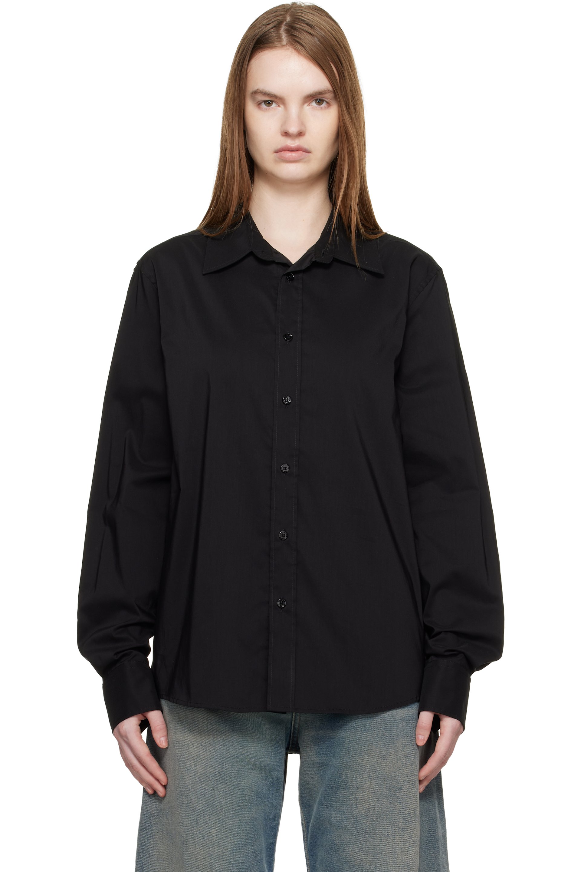 MM6 Maison Margiela - Chemise à manches longues noire en popeline de coton mélangé