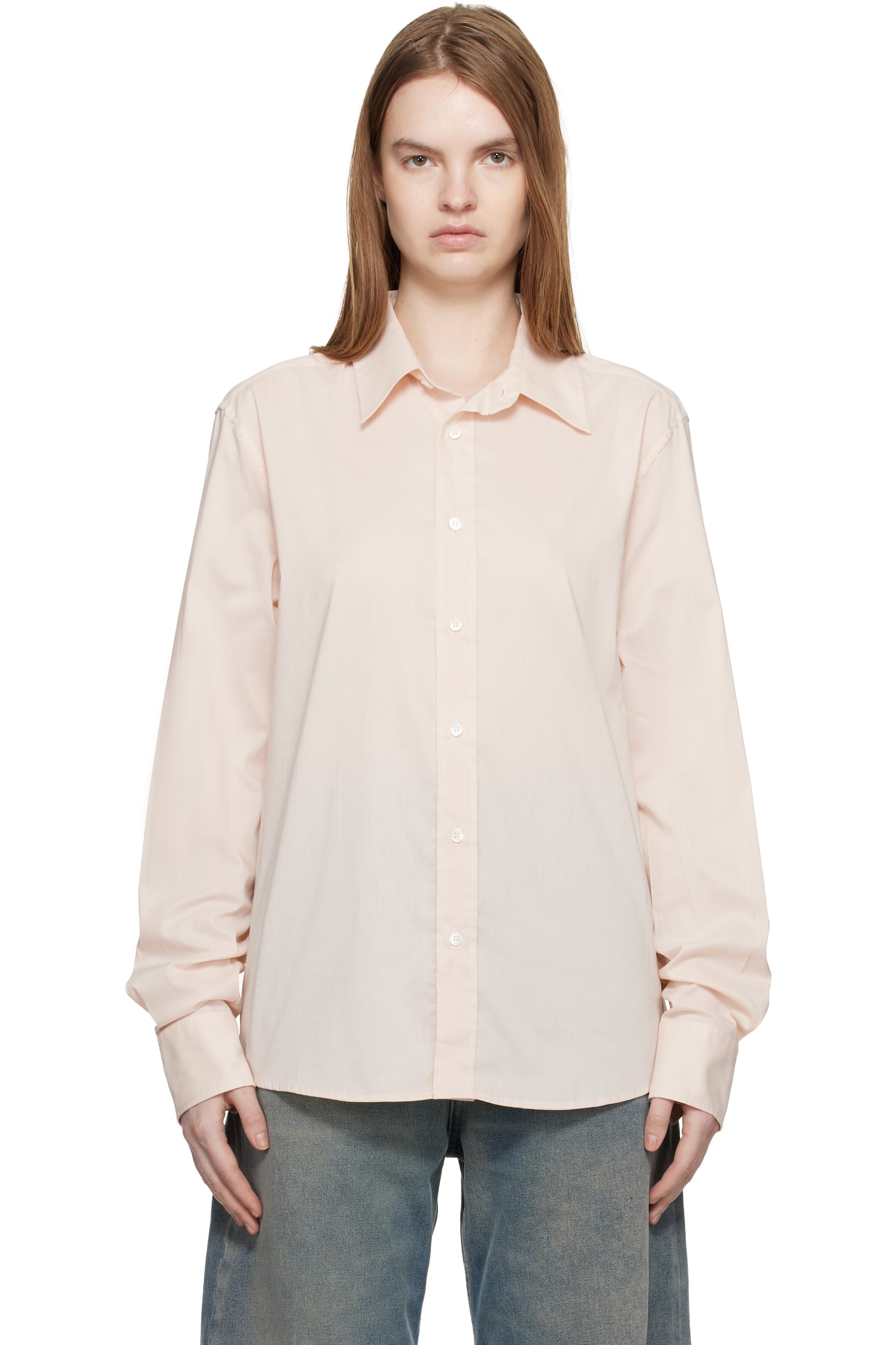 MM6 Maison Margiela - Chemise à manches longues blanc cassé en popeline de coton mélangé