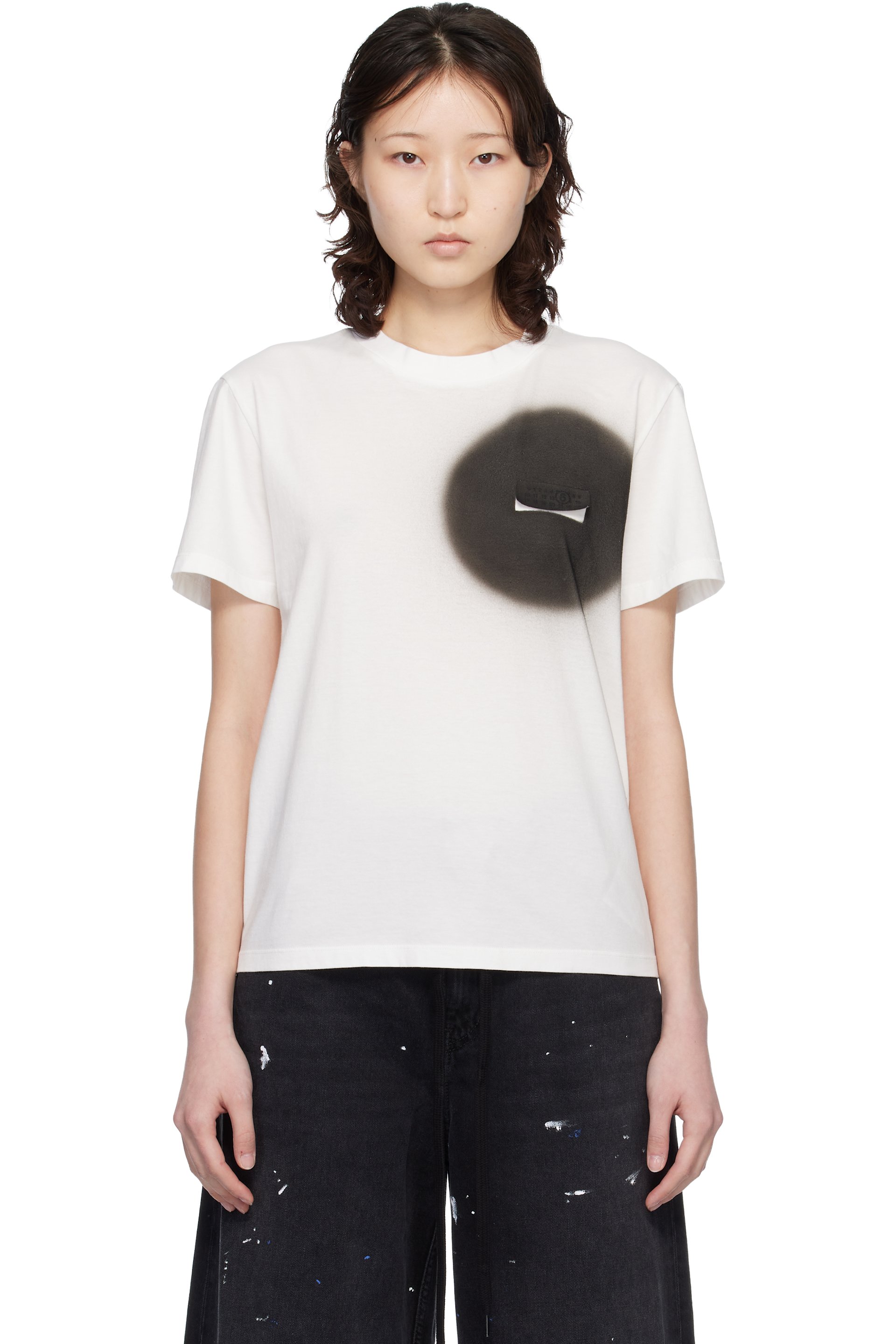 MM6 Maison Margiela - T-shirt blanc cassé à image à effet aérosol