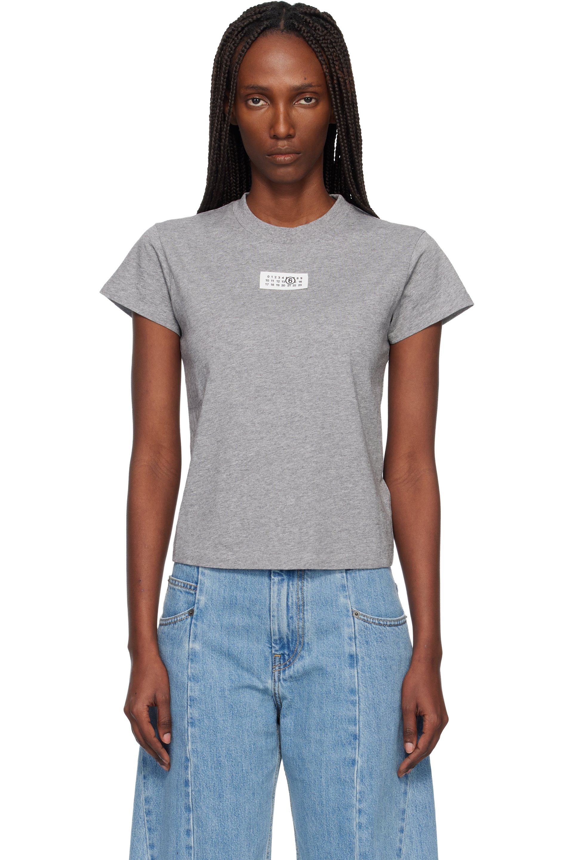 MM6 Maison Margiela - T-shirt gris en coton à logo numérique