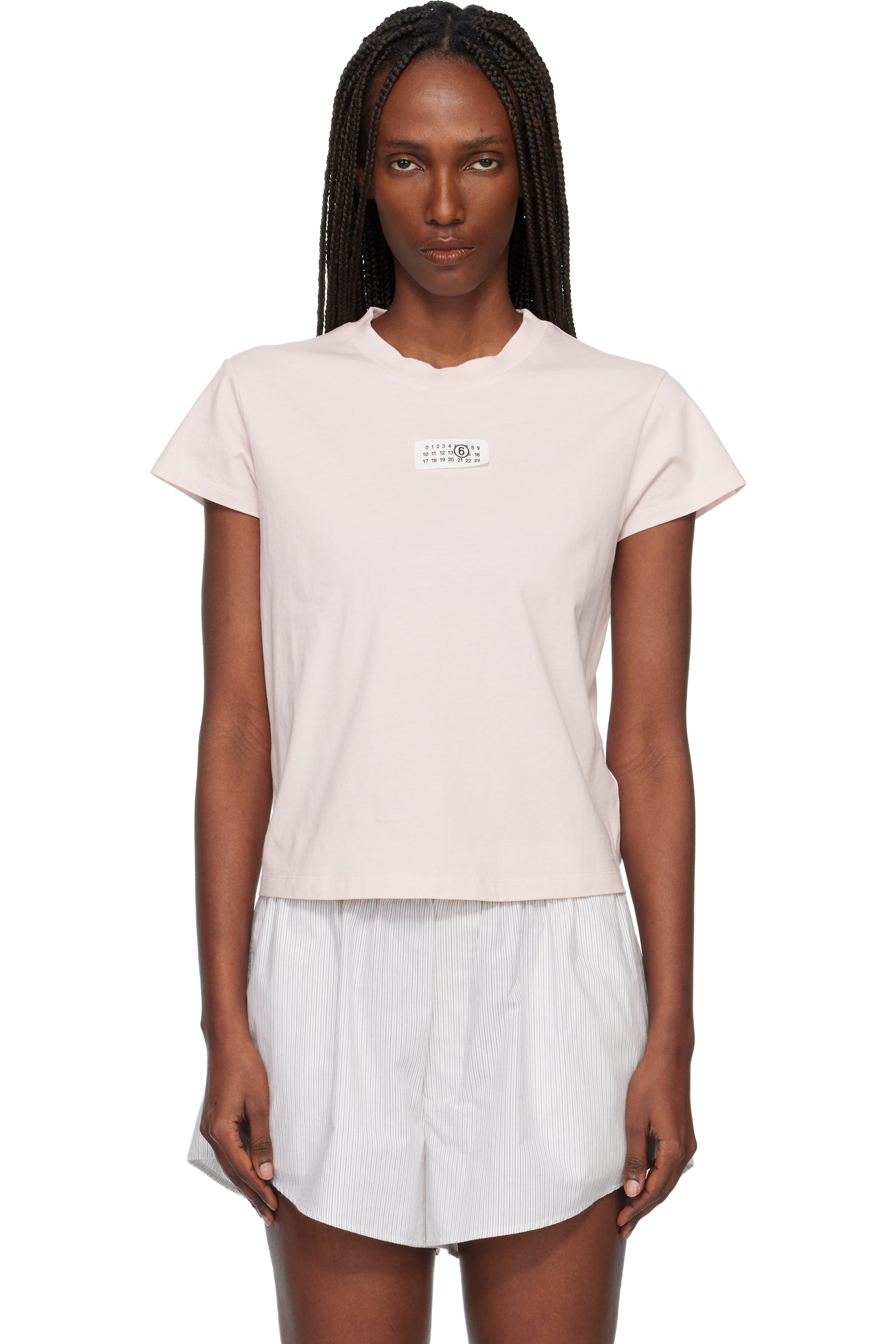 MM6 Maison Margiela - T-shirt rose en coton à logo numérique