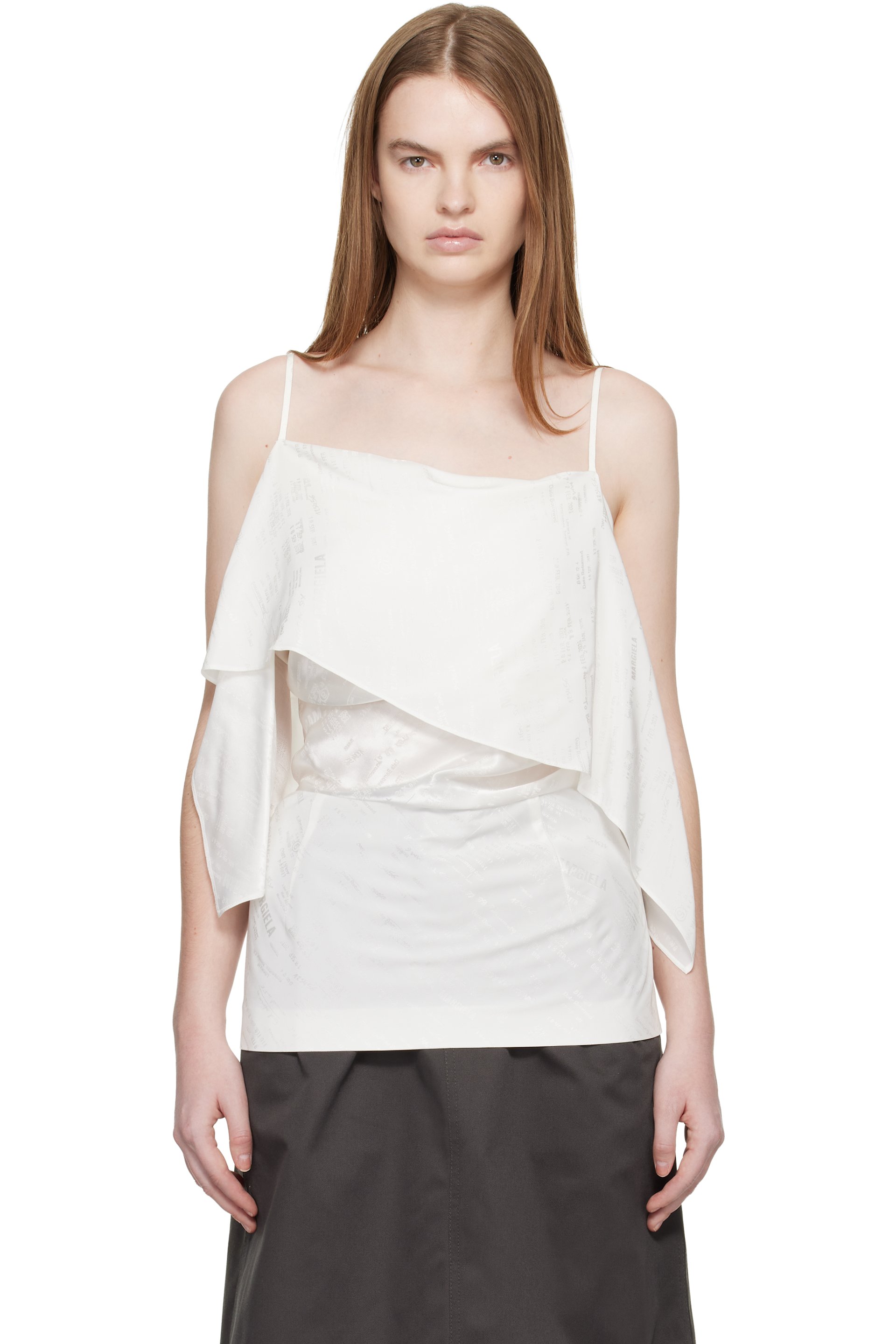 MM6 Maison Margiela - Camisole blanc cassé en jacquard à empiècement replié
