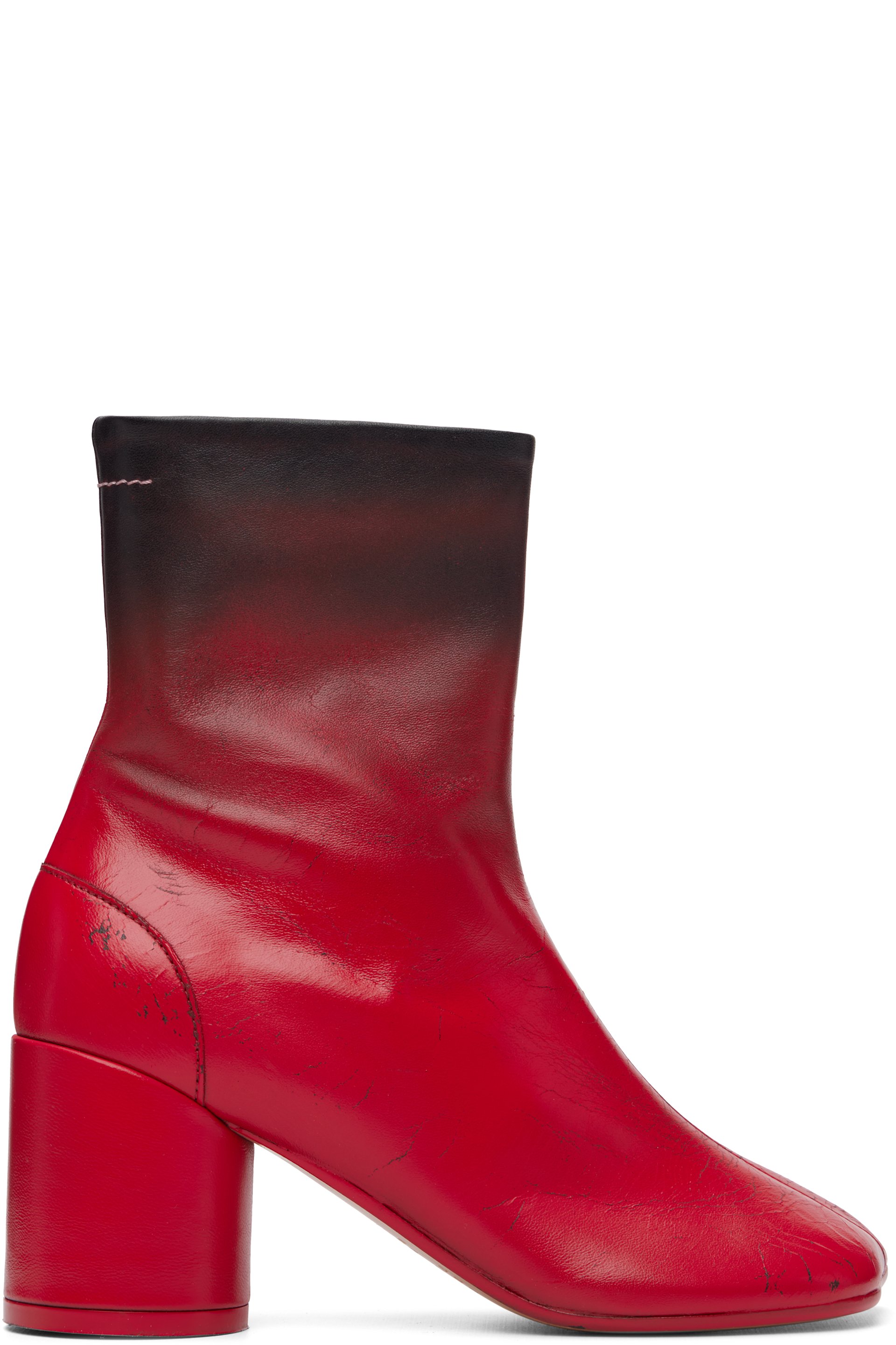 MM6 Maison Margiela - Bottes à talon cylindrique rouges à bout anatomique