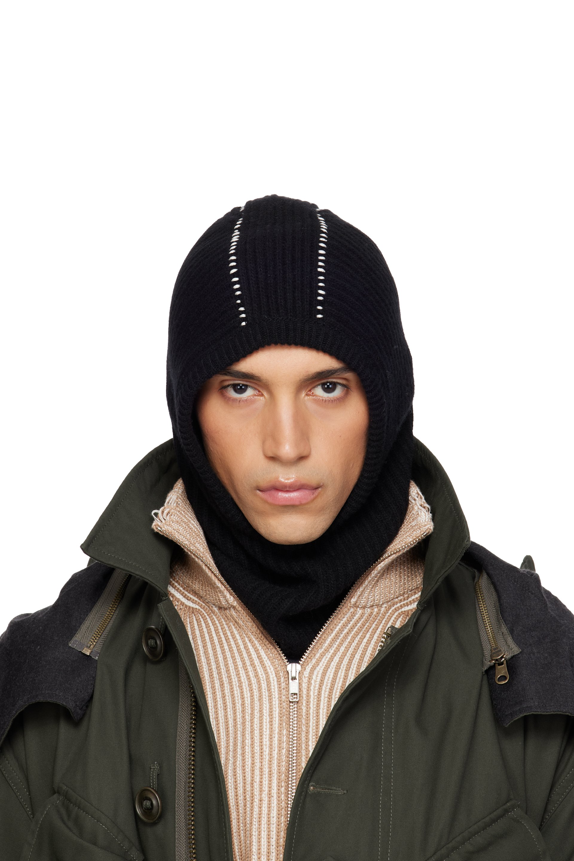 MM6 Maison Margiela - Black Ribbed Wool Balaclava
