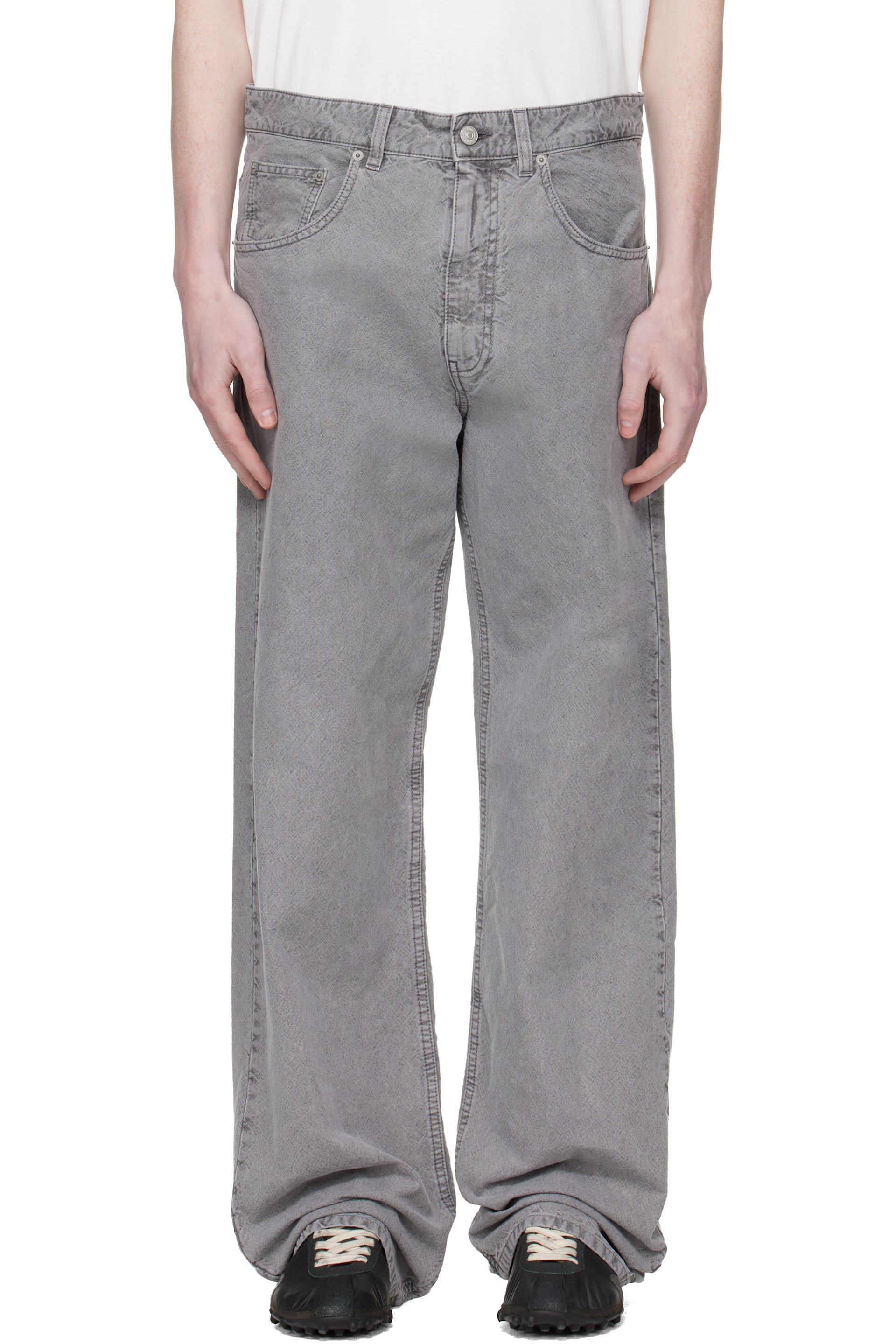 MM6 Maison Margiela - 그레이 페이딩 워싱 캔버스 데님 진