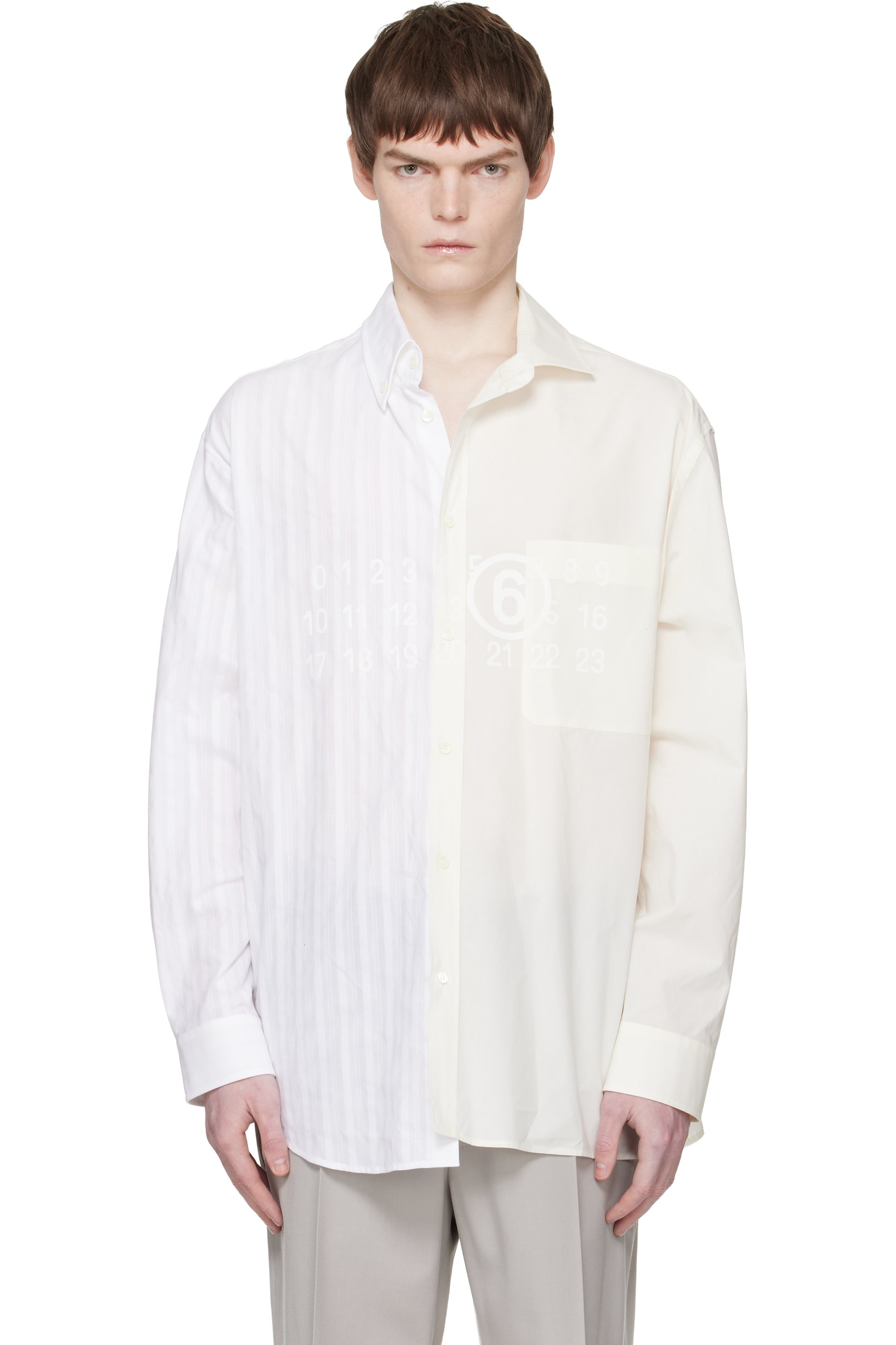 MM6 Maison Margiela - 灰白色 & 蓝色 Numeric Asymmetric 衬衫
