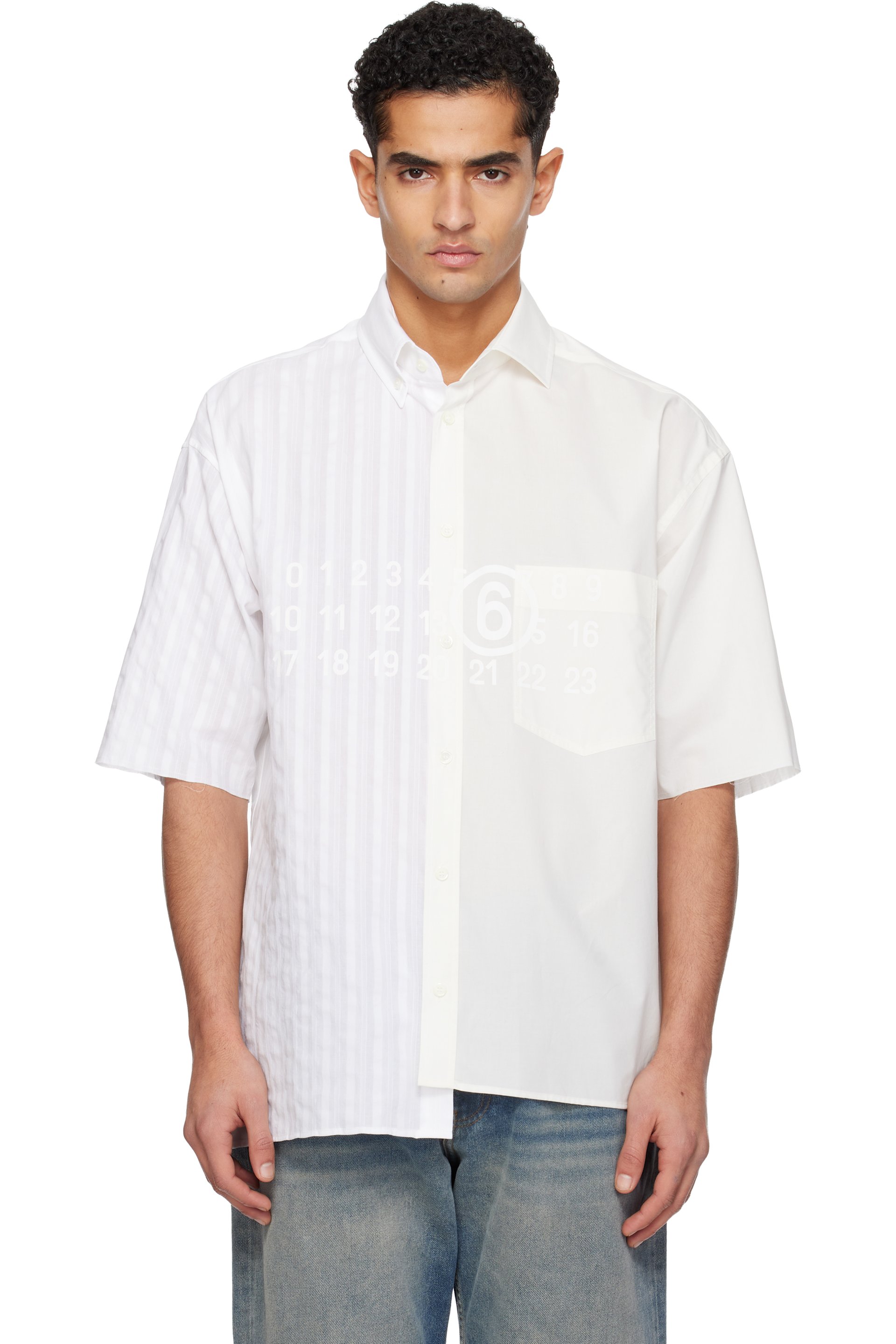 MM6 Maison Margiela - Chemise blanc cassé en popeline de coton à panneaux