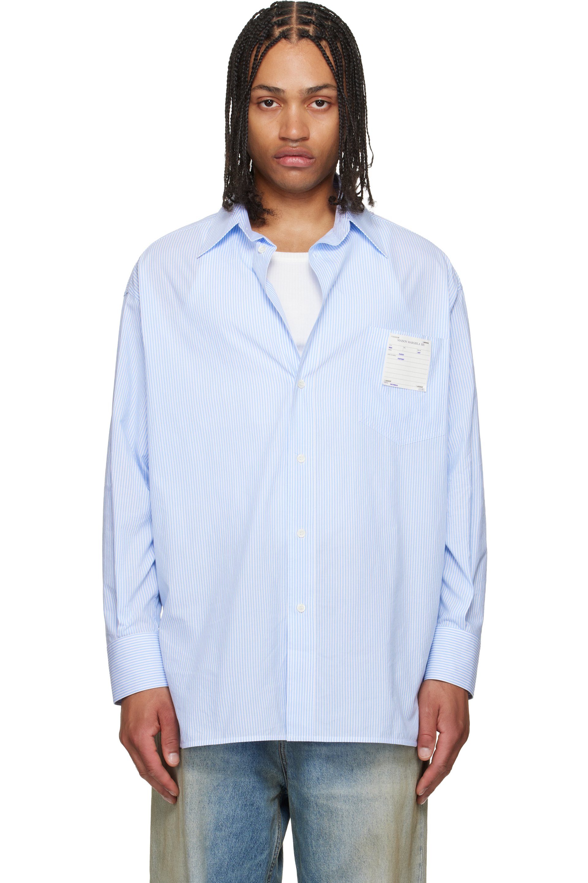 MM6 Maison Margiela - Chemise bleue en popeline à rayures