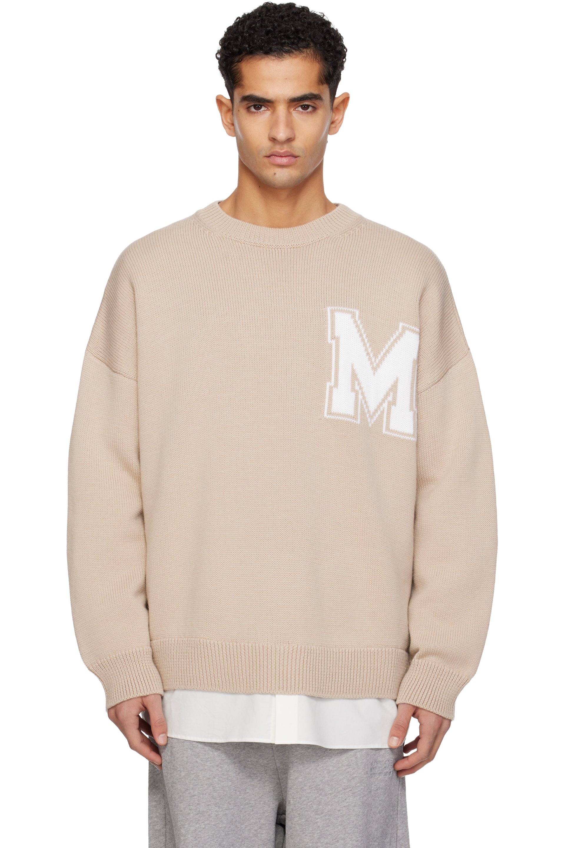 MM6 Maison Margiela - Pull de style collégial beige en tricot