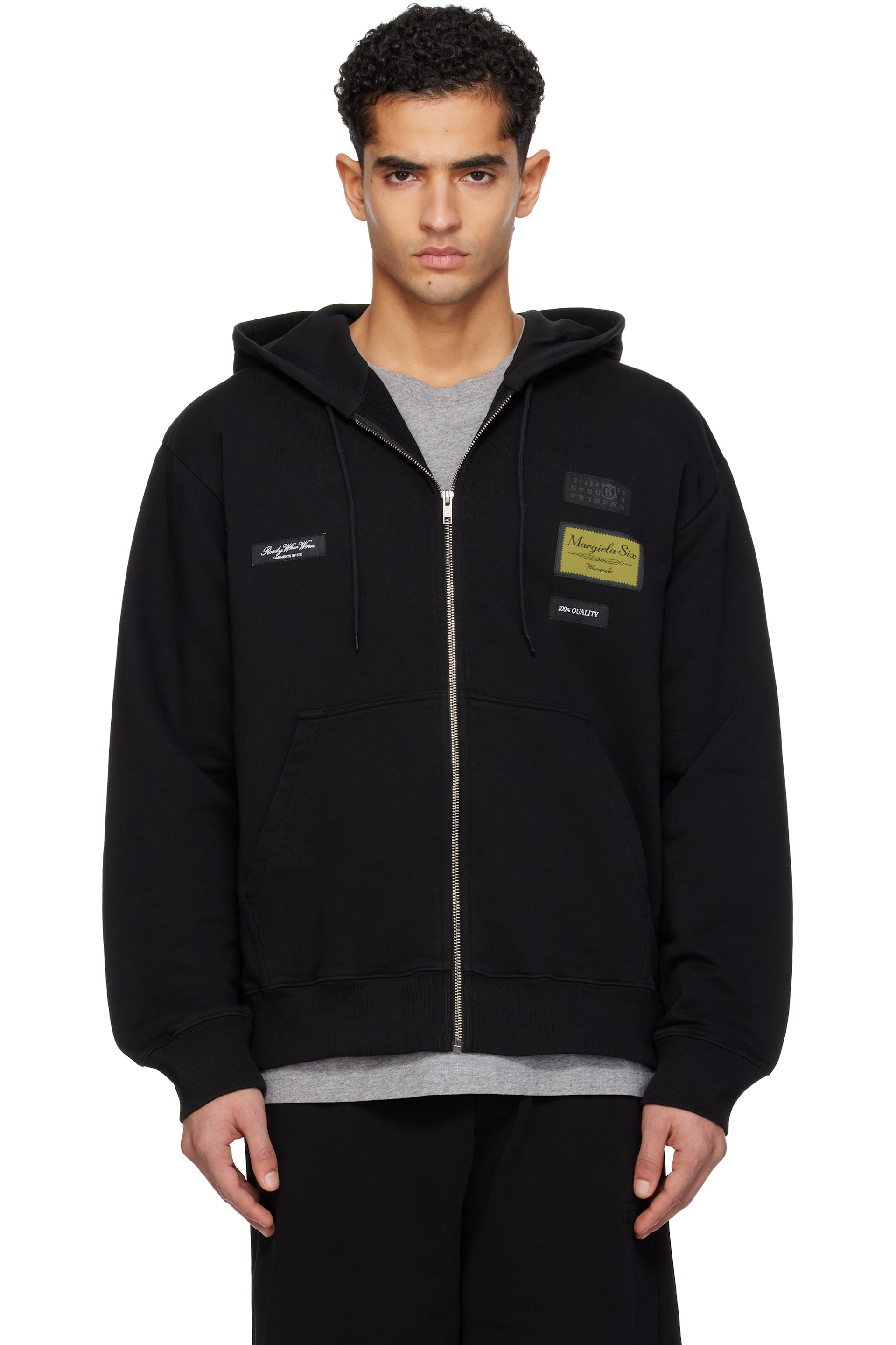 MM6 Maison Margiela - Pull à capuche noir à écussons à logo