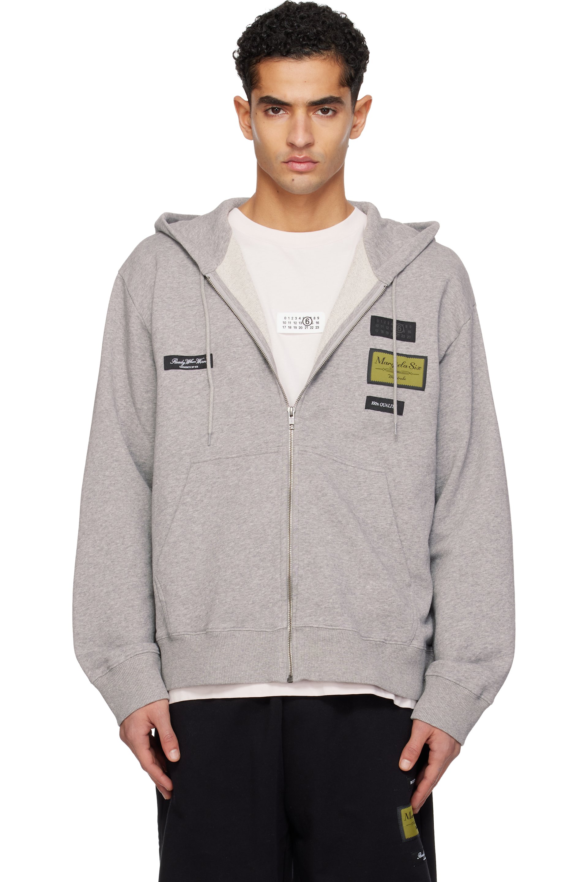MM6 Maison Margiela - Pull à capuche gris à écussons à logo