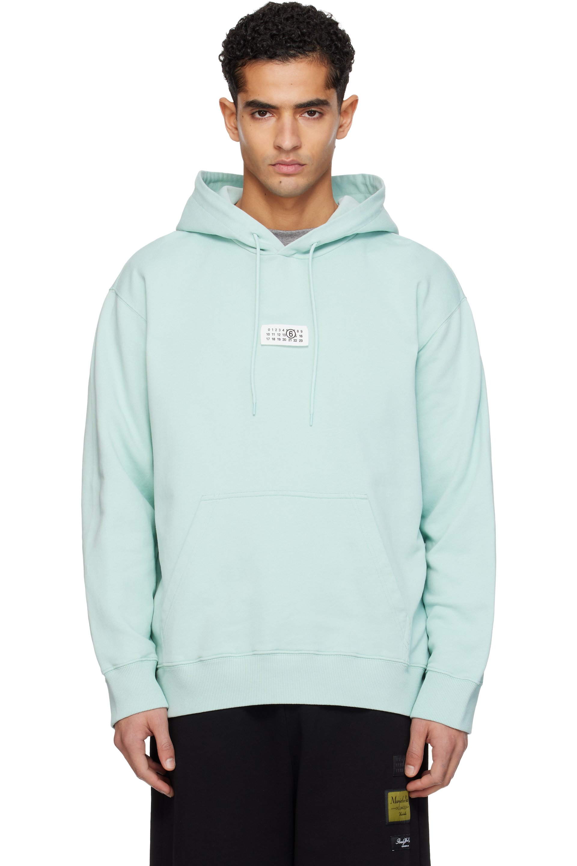 MM6 Maison Margiela - Pull à capuche bleu à écusson à logo