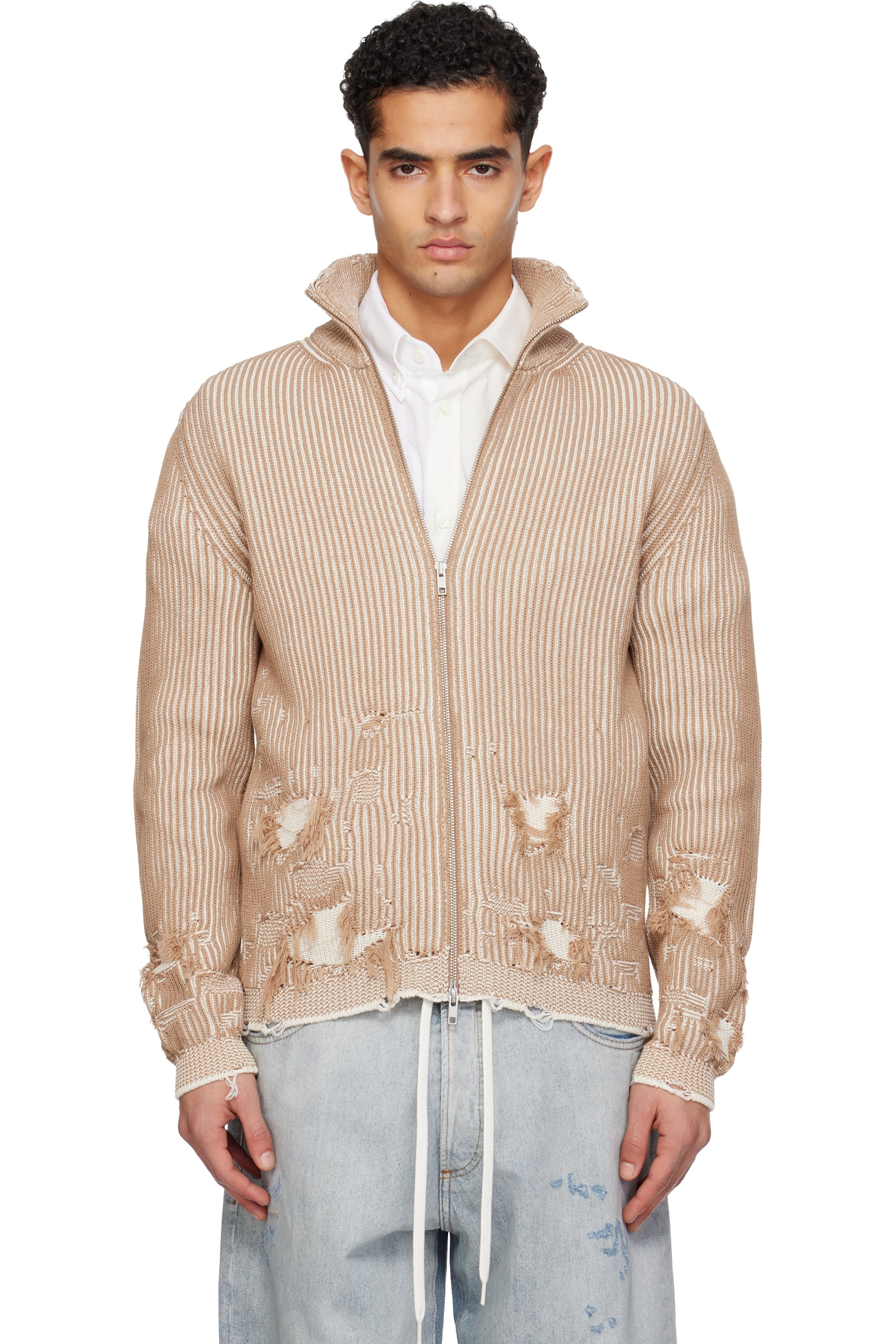 MM6 Maison Margiela - Blouson en tricot côtelé beige
