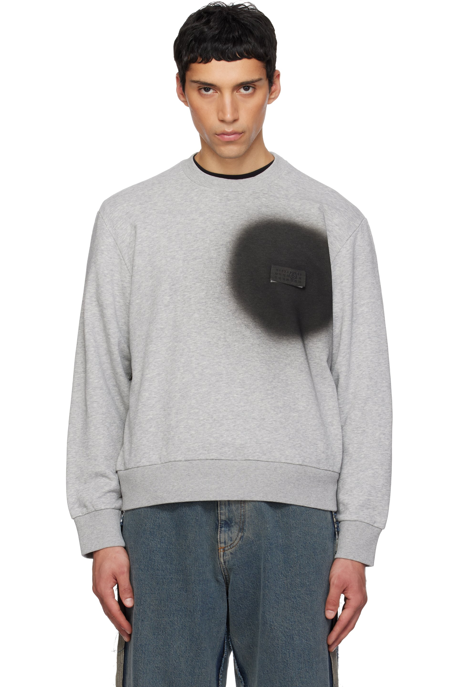 MM6 Maison Margiela - Pull molletonné gris à effet aérosol imprimé