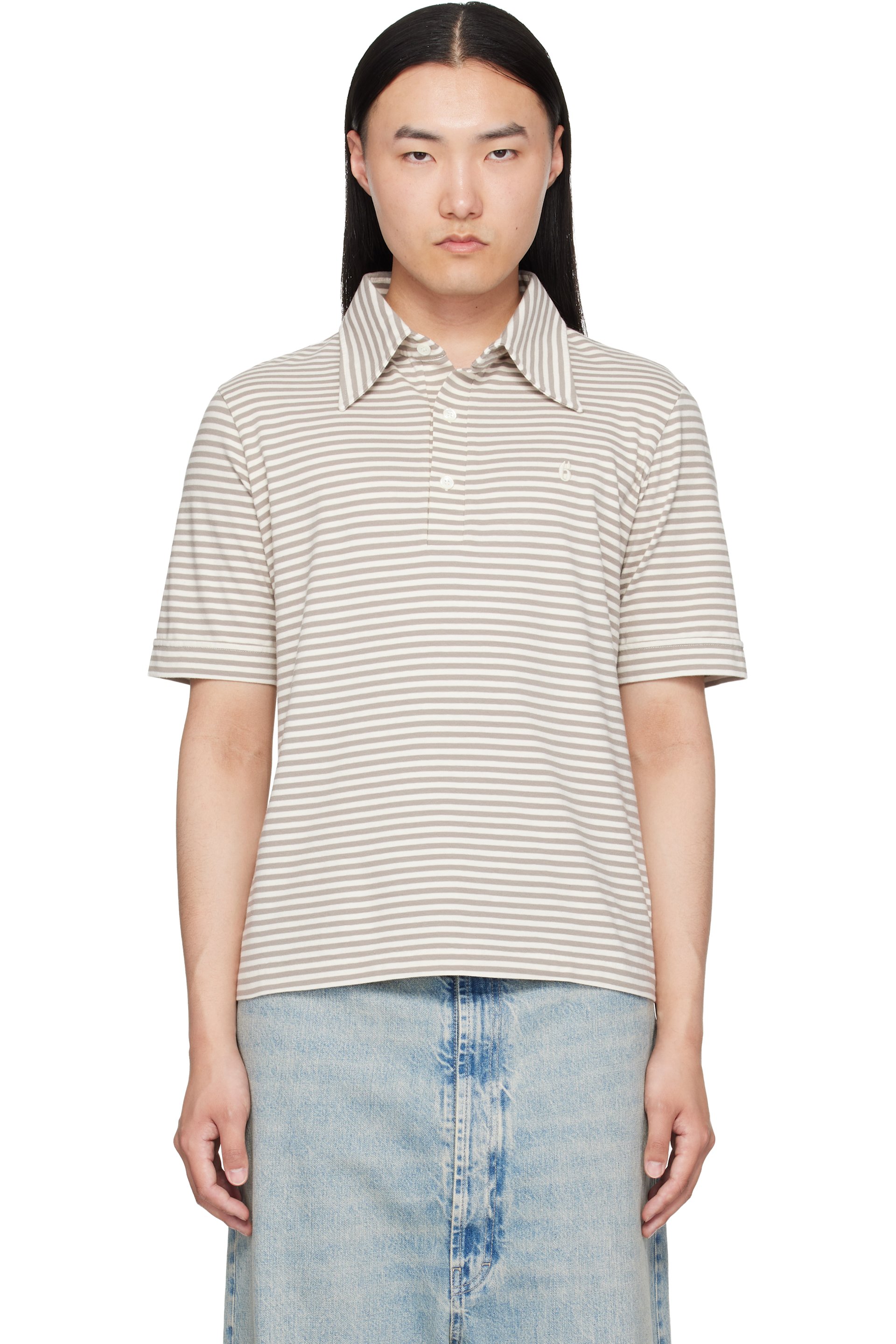 MM6 Maison Margiela - Off-White & Gray Striped Polo