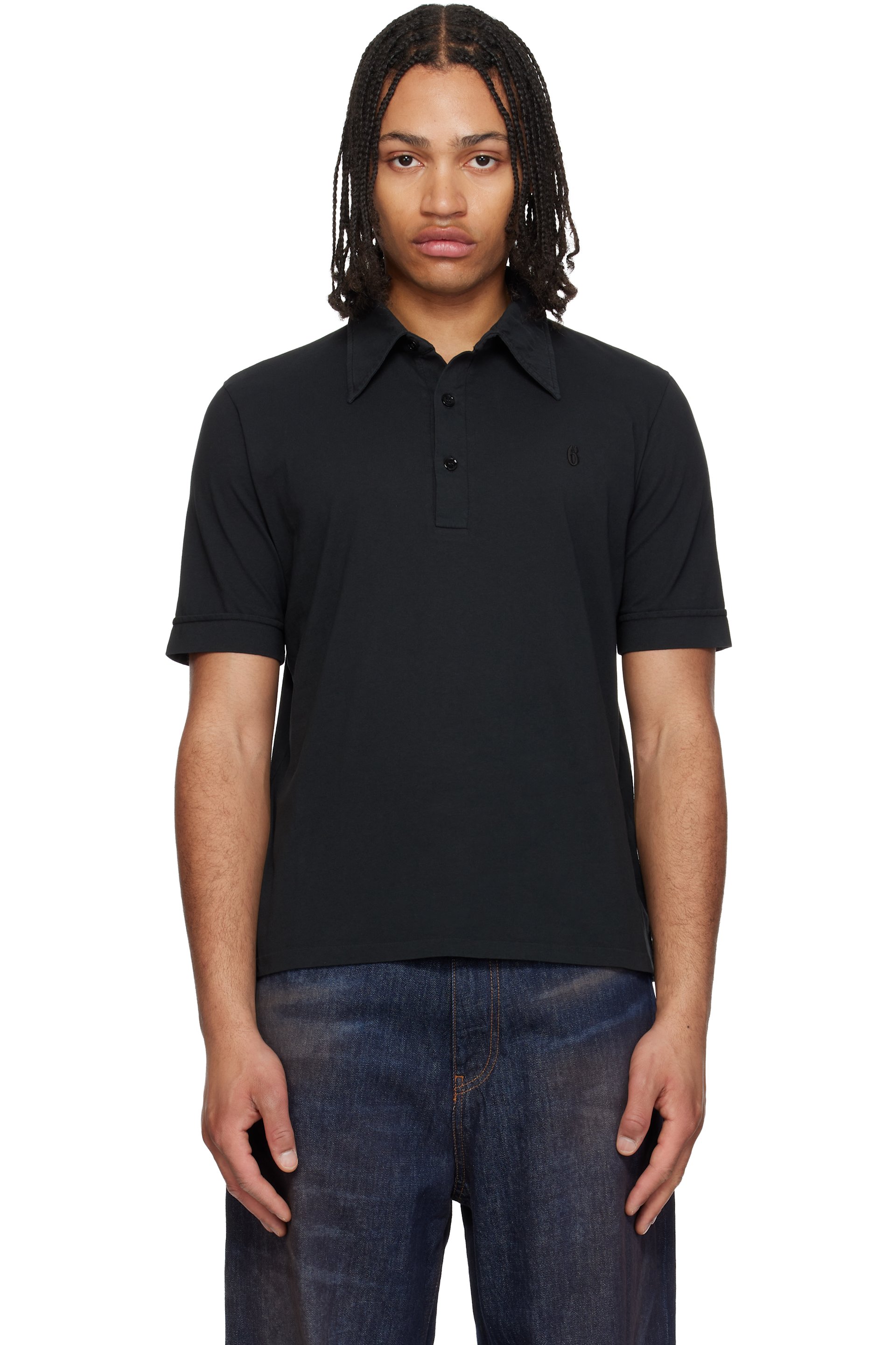 MM6 Maison Margiela - Black Embroidered-Logo Polo