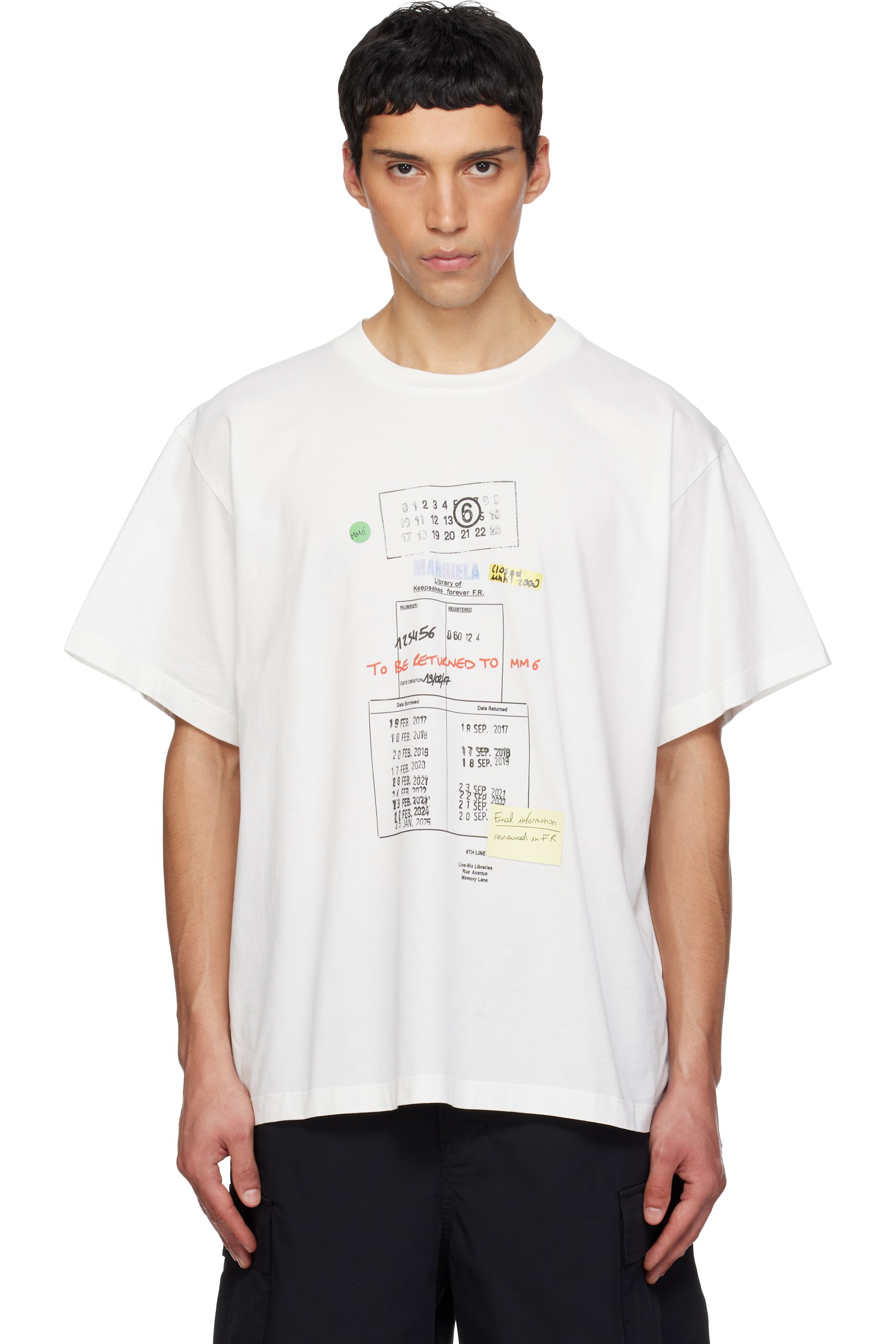 MM6 Maison Margiela - 오프 화이트 라이브러리 스탬프 티셔츠