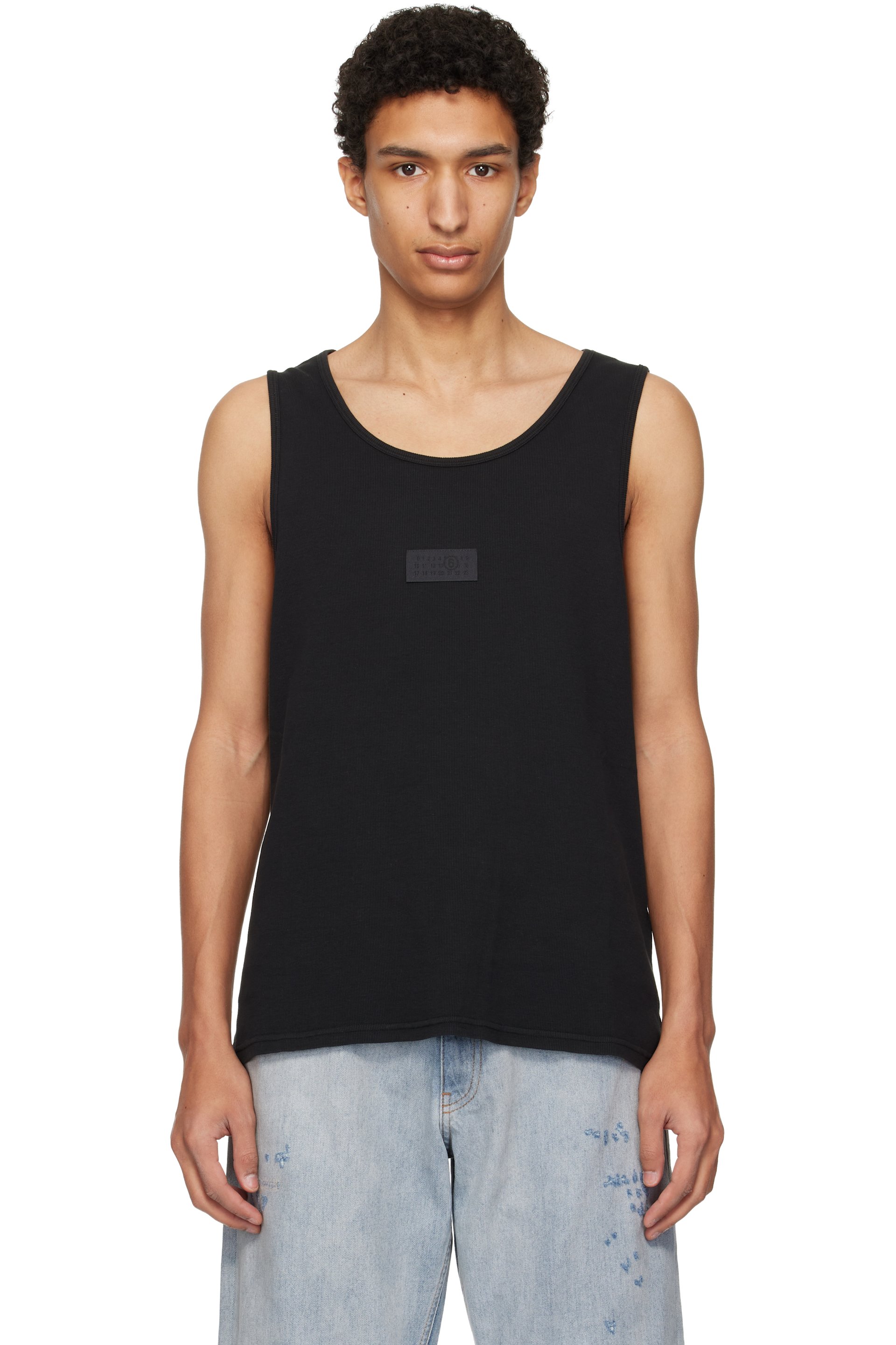 MM6 Maison Margiela: ブラック ロゴパッチ タンクトップ | SSENSE 日本
