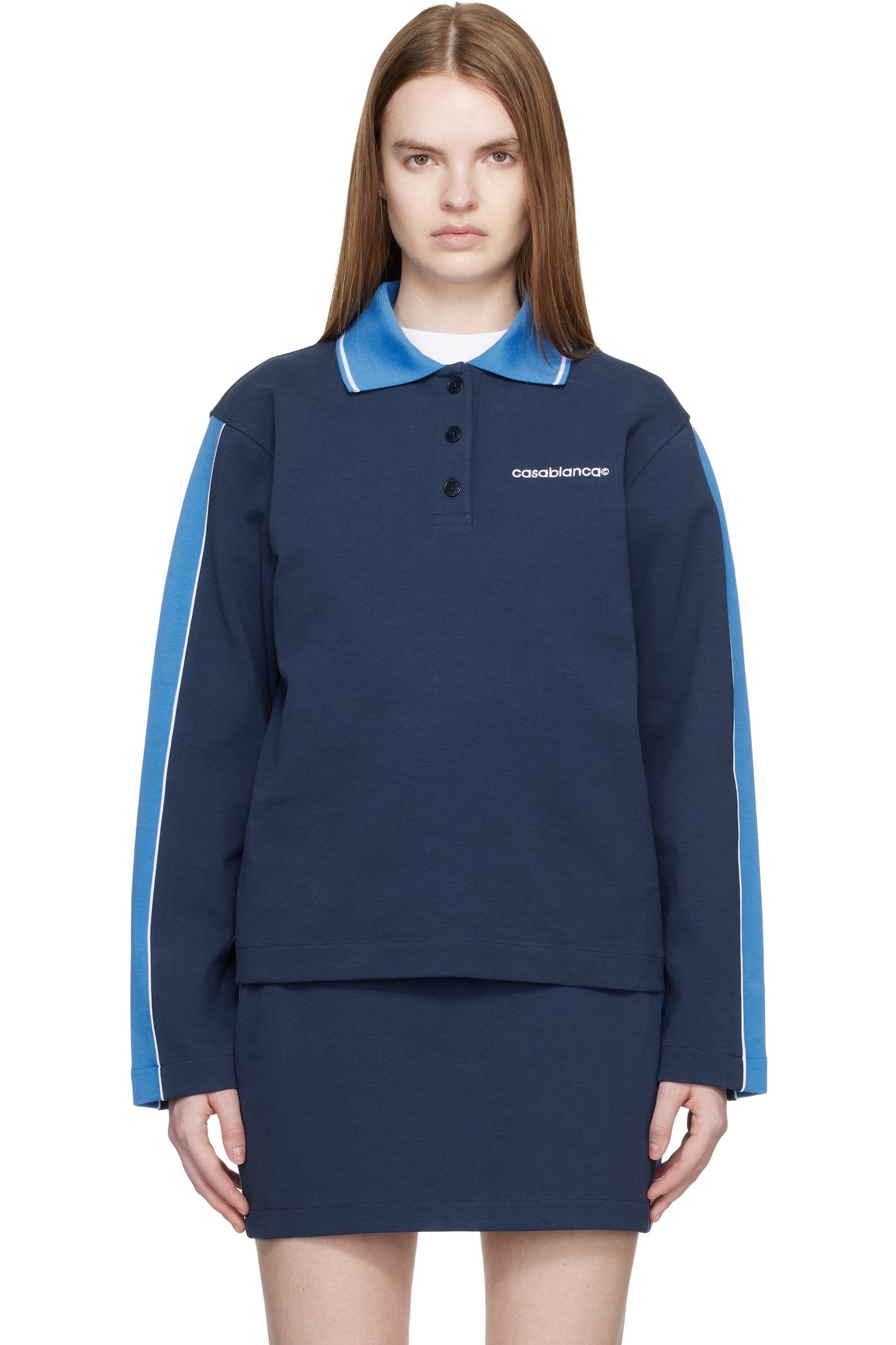 Casablanca - Pull molletonné de style polo Punto bleu marine à col