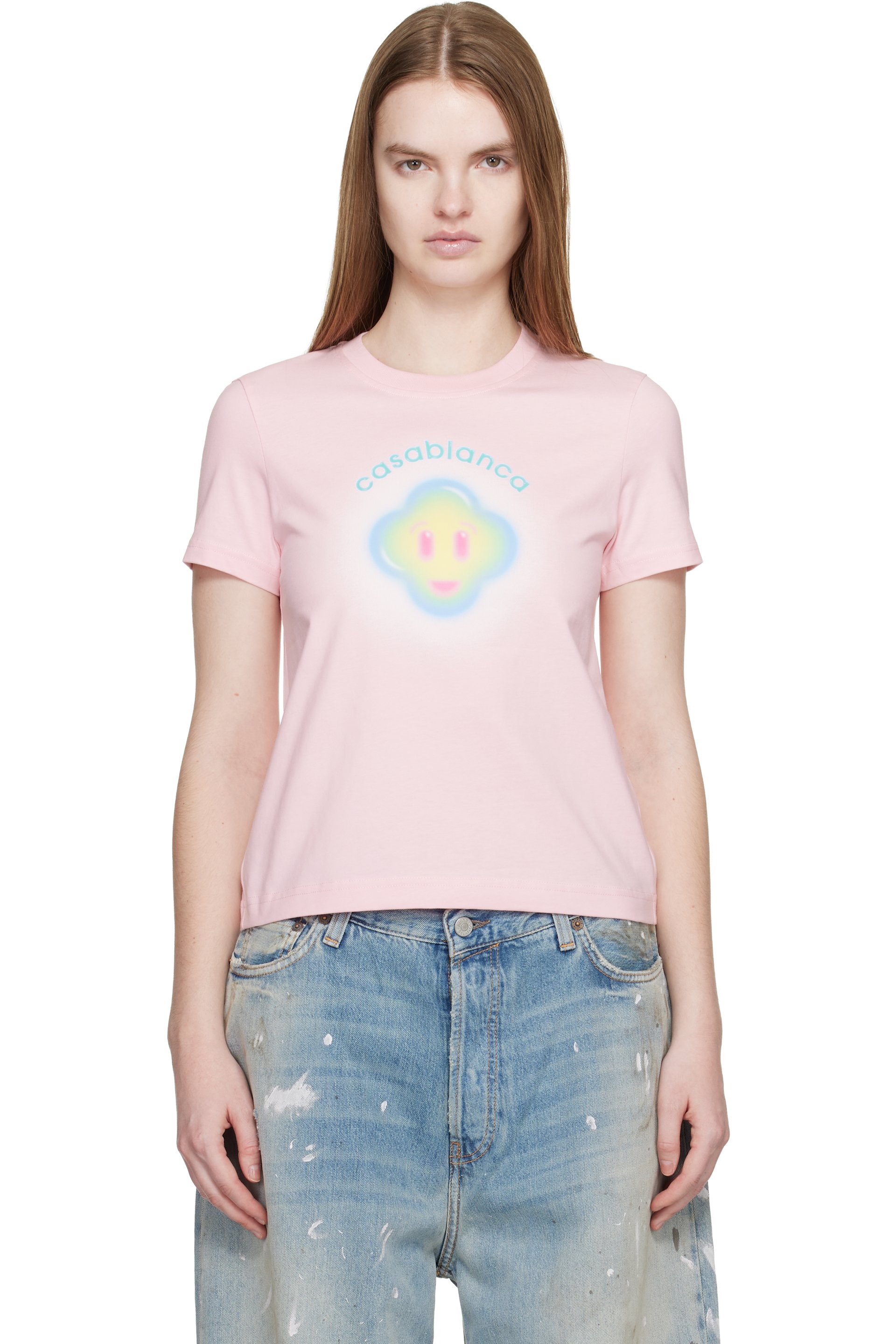 Casablanca - T-shirt à manches courtes ajusté Airbrush Smiley rose