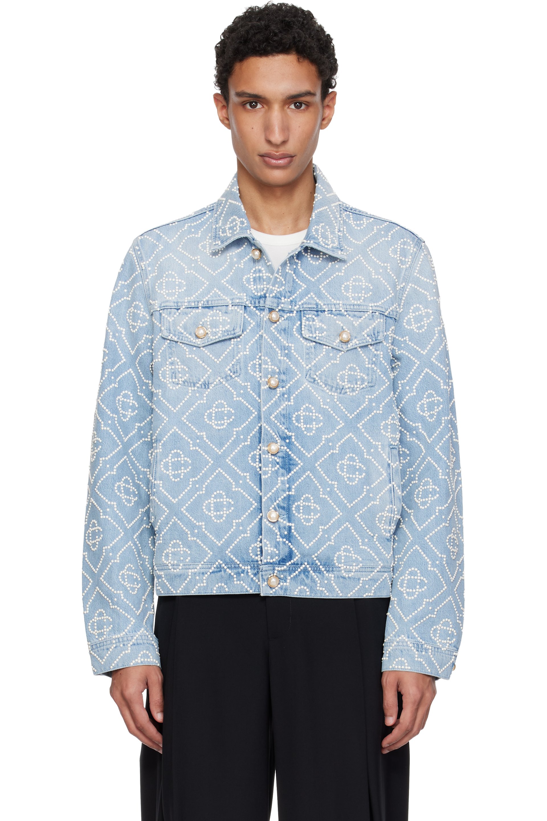 maison marble★Tulle Denim Jacket Casablanca: Blue Pearl Denim Jacket | SSENSE