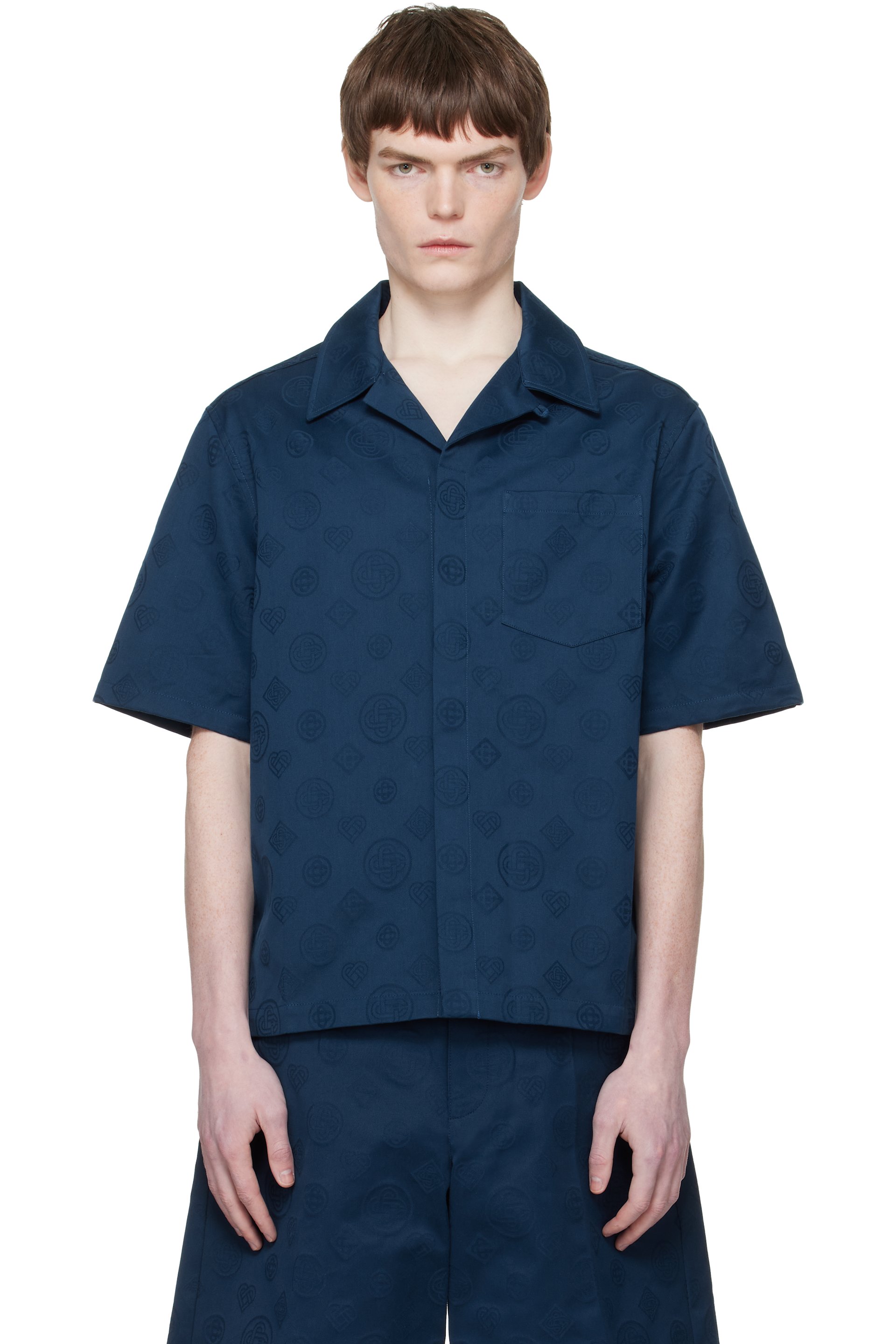 Casablanca - Navy Monogram Short Sleeve Shirt